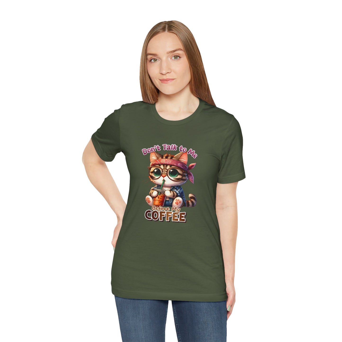 Cute Cat Coffee Lover Unisex Tee - 'Don't Talk to Me Before My Coffee'
