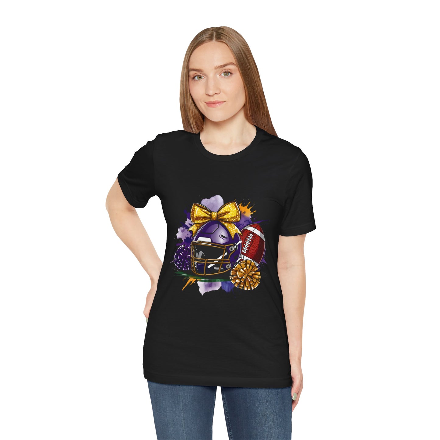 Cheerleader Football T-Shirt | Women's Gameday Tee, Unisex Sports Shirt, Game Day Outfit, Cheerleading Gift, Football Fans Apparel, Colorful Helmet Design