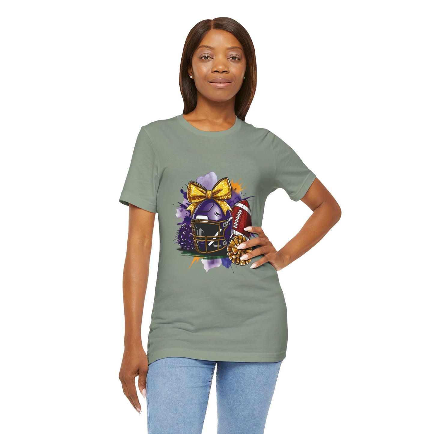 Cheerleader Football T-Shirt | Women's Gameday Tee, Unisex Sports Shirt, Game Day Outfit, Cheerleading Gift, Football Fans Apparel, Colorful Helmet Design