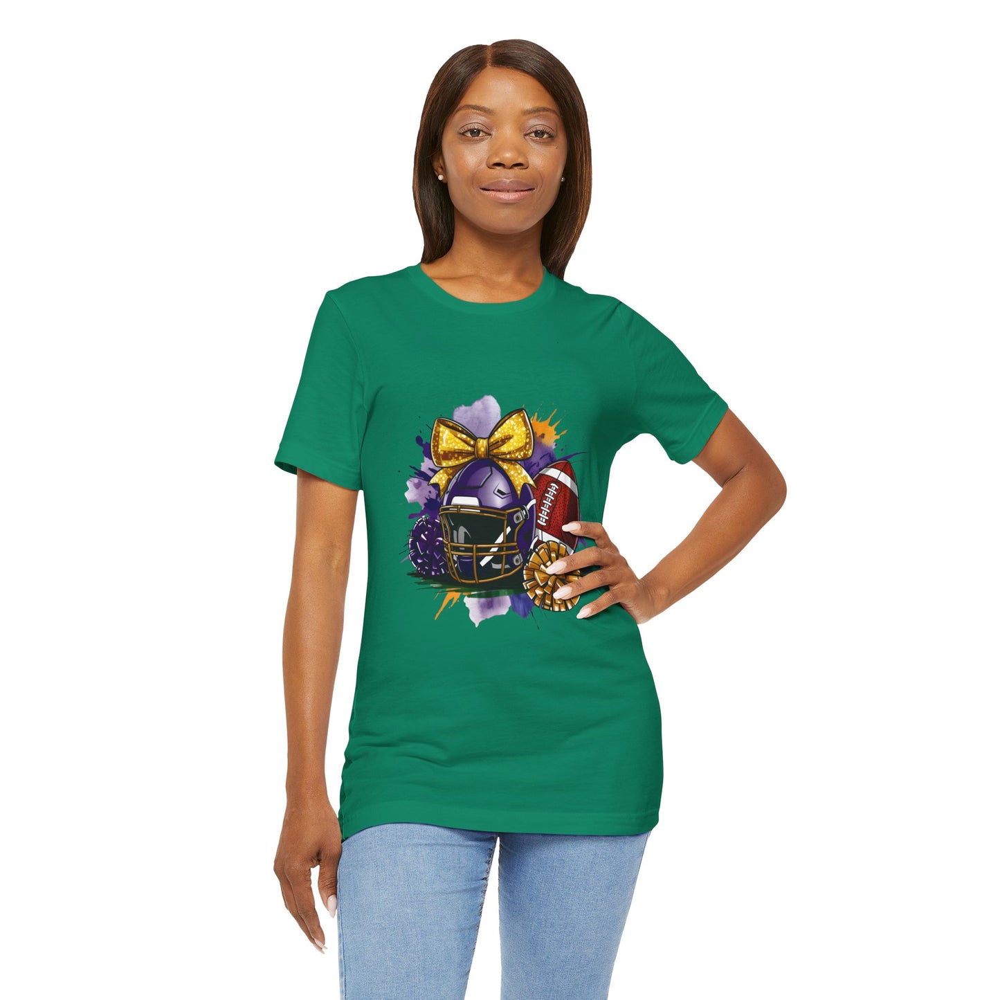 Cheerleader Football T-Shirt | Women's Gameday Tee, Unisex Sports Shirt, Game Day Outfit, Cheerleading Gift, Football Fans Apparel, Colorful Helmet Design