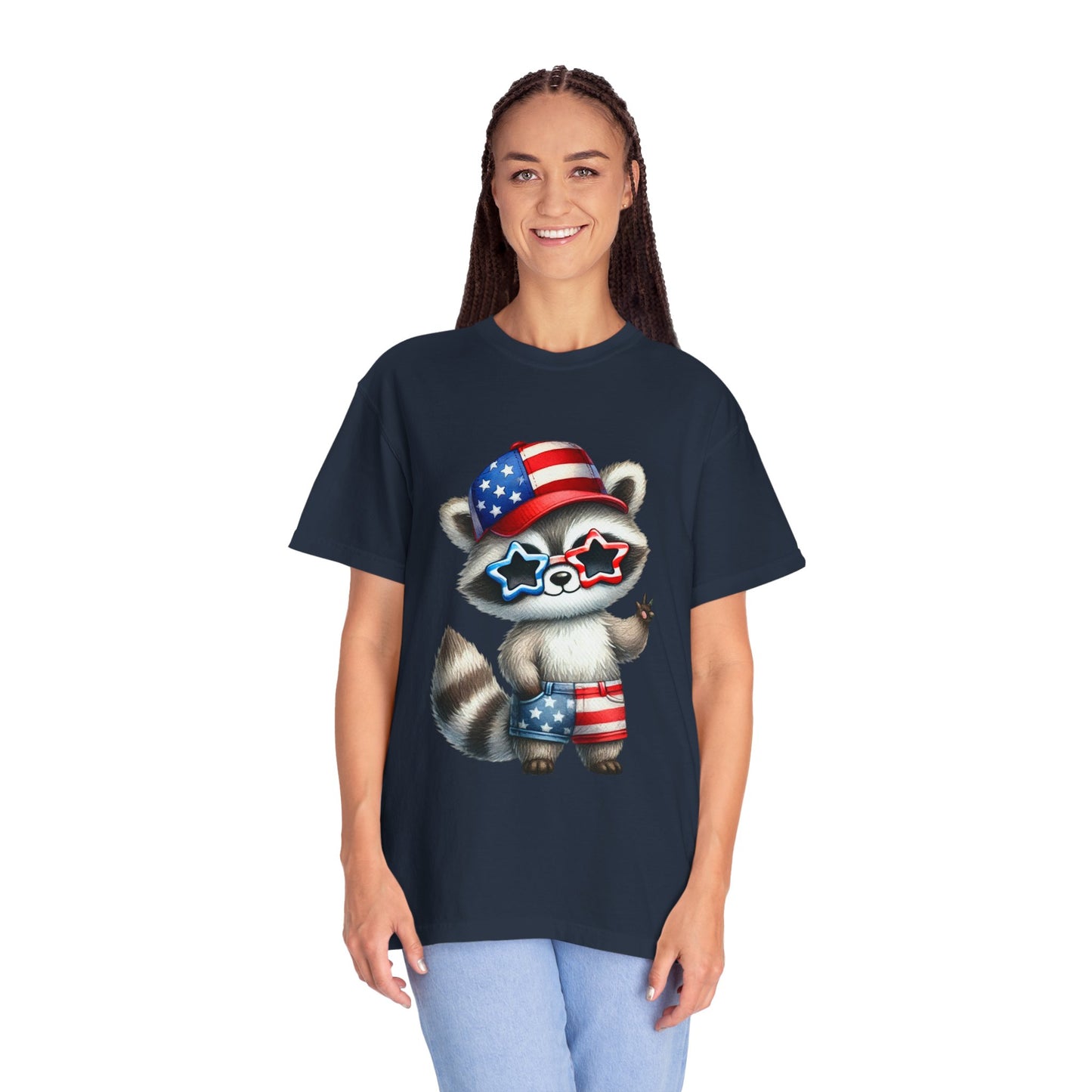 Patriotic Raccoon T-shirt, Unisex Garment-Dyed Tee, Fourth of July Shirt, Cute Animal Graphic Tee, Summer Festive Apparel