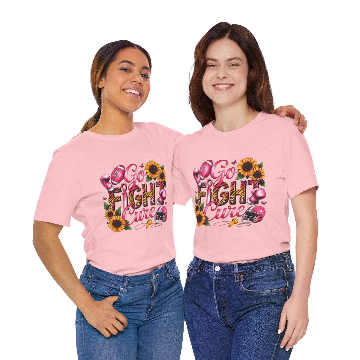 "Go Fight Cure" Pink Ribbon Support Tee | Breast Cancer Awareness Shirt, Breast Cancer Awareness Top, Floral Graphic T-Shirt, Empowering Gift for Her