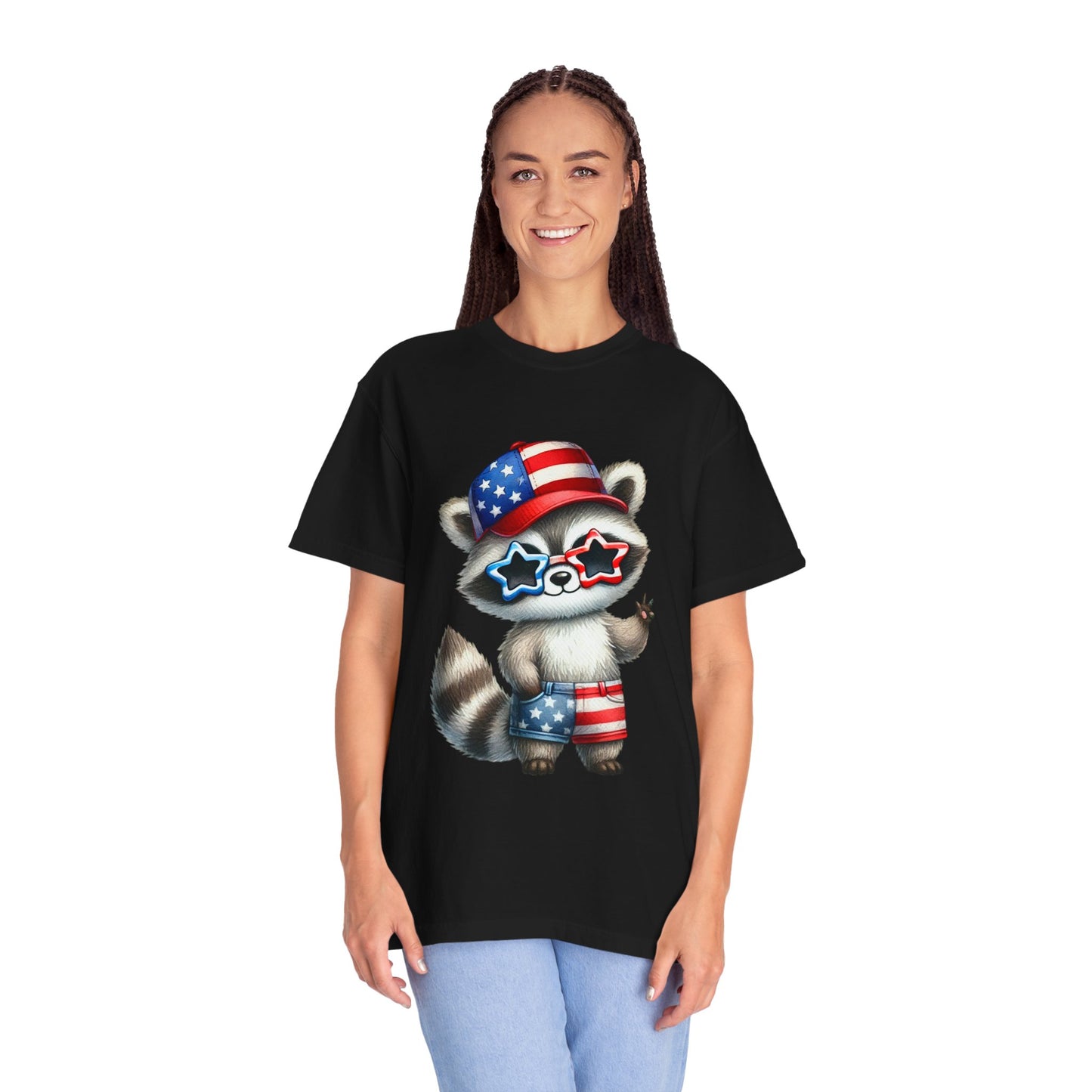 Patriotic Raccoon T-shirt, Unisex Garment-Dyed Tee, Fourth of July Shirt, Cute Animal Graphic Tee, Summer Festive Apparel