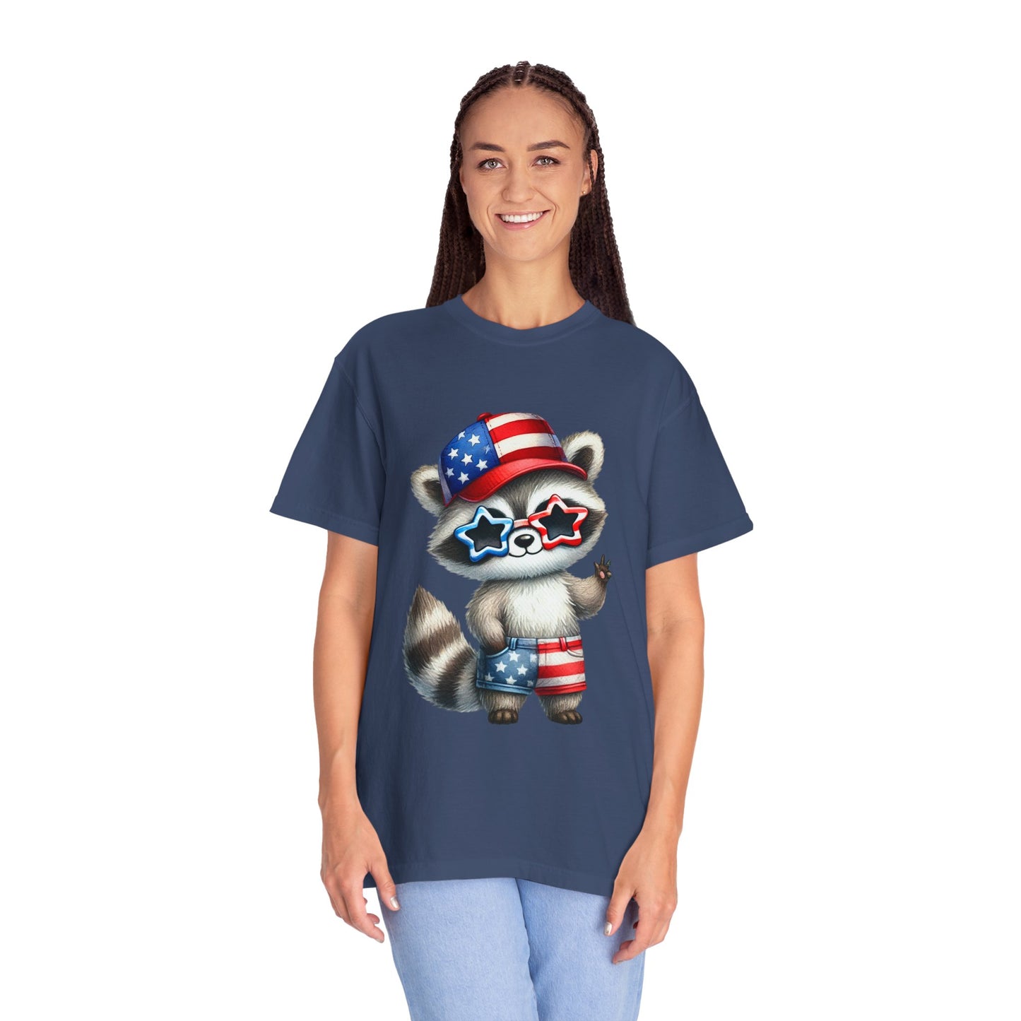 Patriotic Raccoon T-shirt, Unisex Garment-Dyed Tee, Fourth of July Shirt, Cute Animal Graphic Tee, Summer Festive Apparel