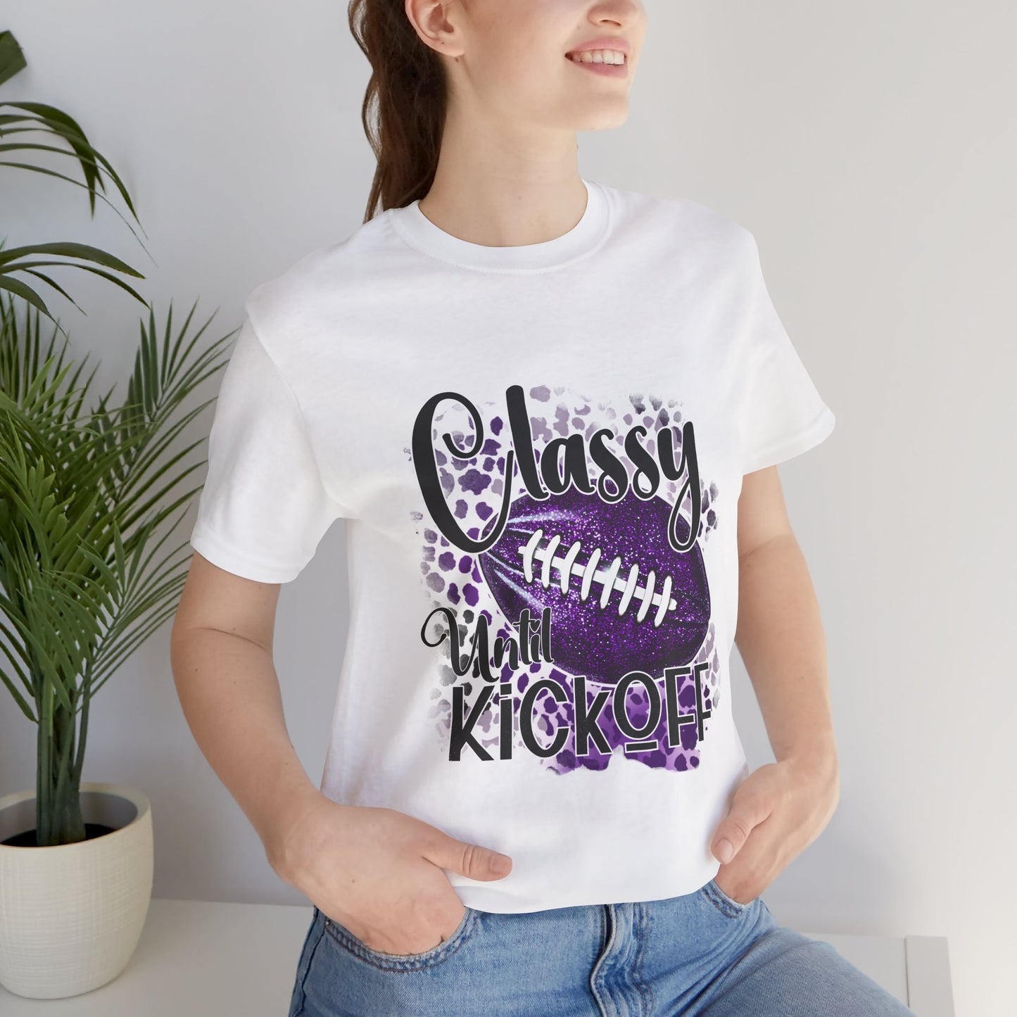 "Classy 'Til Kickoff" Football T-Shirt | Women's Gameday Tee Unisex Short Sleeve, Game Day Shirt, Tailgate Apparel, Football Season Wear, Fan Gift