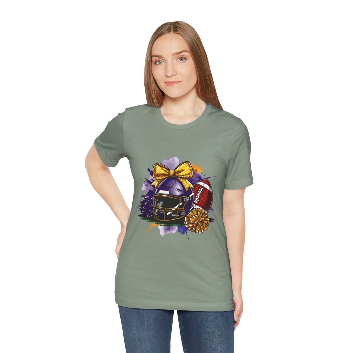 Cheerleader Football T-Shirt | Women's Gameday Tee, Unisex Sports Shirt, Game Day Outfit, Cheerleading Gift, Football Fans Apparel, Colorful Helmet Design