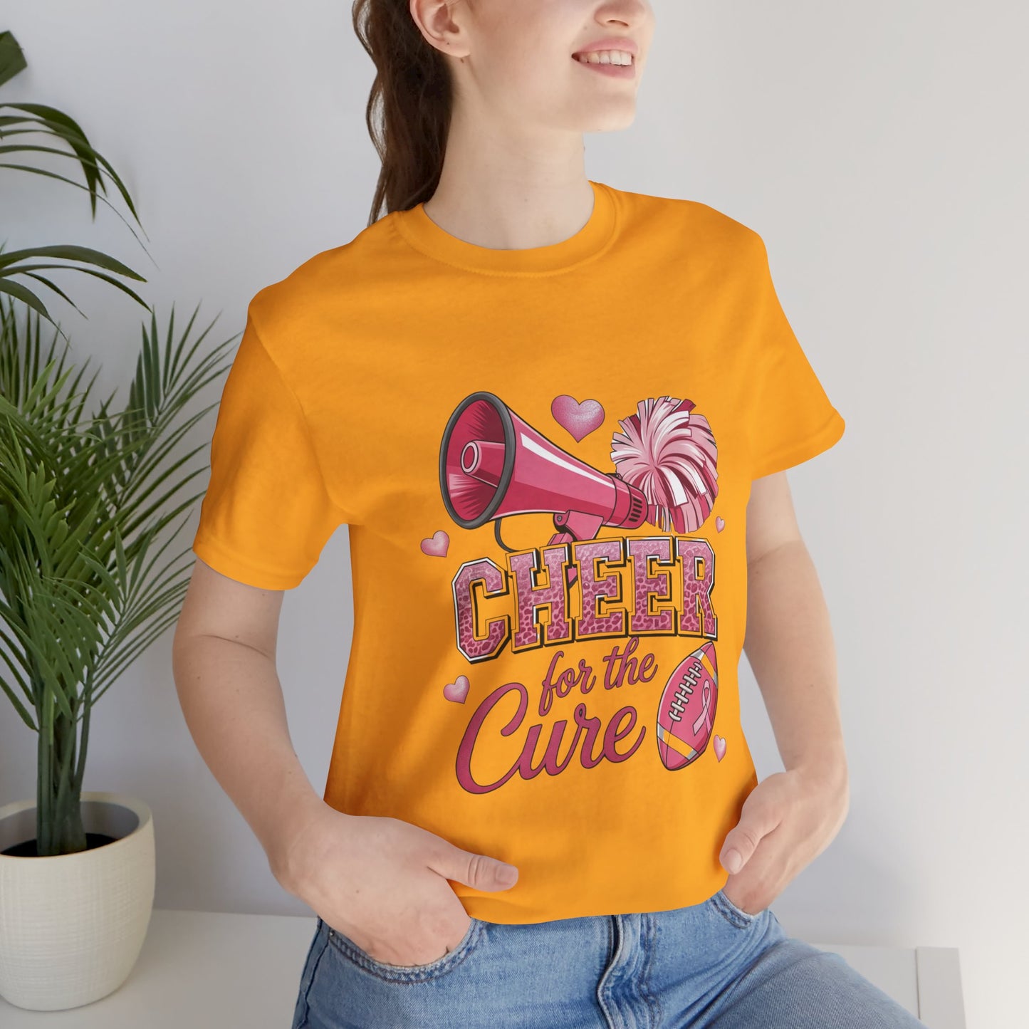 "Cheer for the Cure" Football T-Shirt | Pink Ribbon Breast Cancer Tee, Unisex Jersey Tee, Breast Cancer Awareness, Game Day Shirt, Supportive Apparel