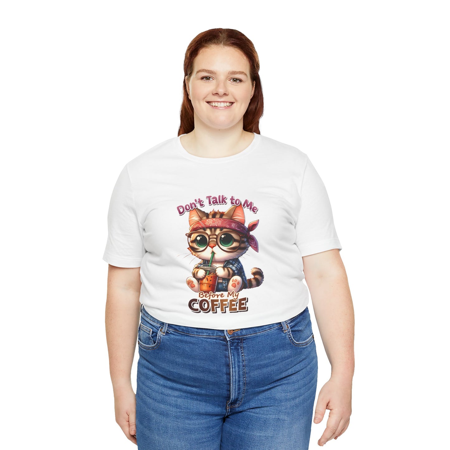 Cute Cat Coffee Lover Unisex Tee - 'Don't Talk to Me Before My Coffee'