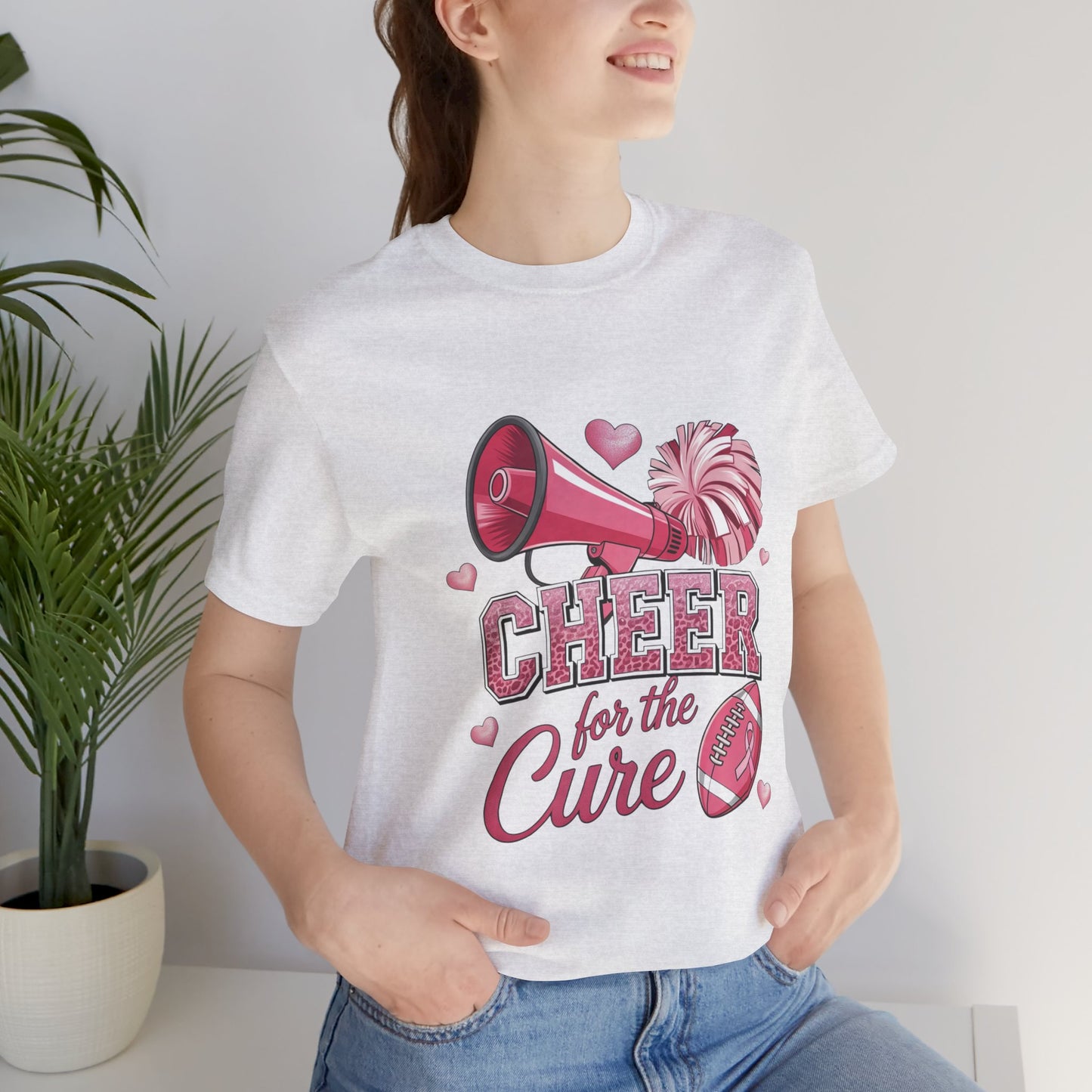 "Cheer for the Cure" Football T-Shirt | Pink Ribbon Breast Cancer Tee, Unisex Jersey Tee, Breast Cancer Awareness, Game Day Shirt, Supportive Apparel