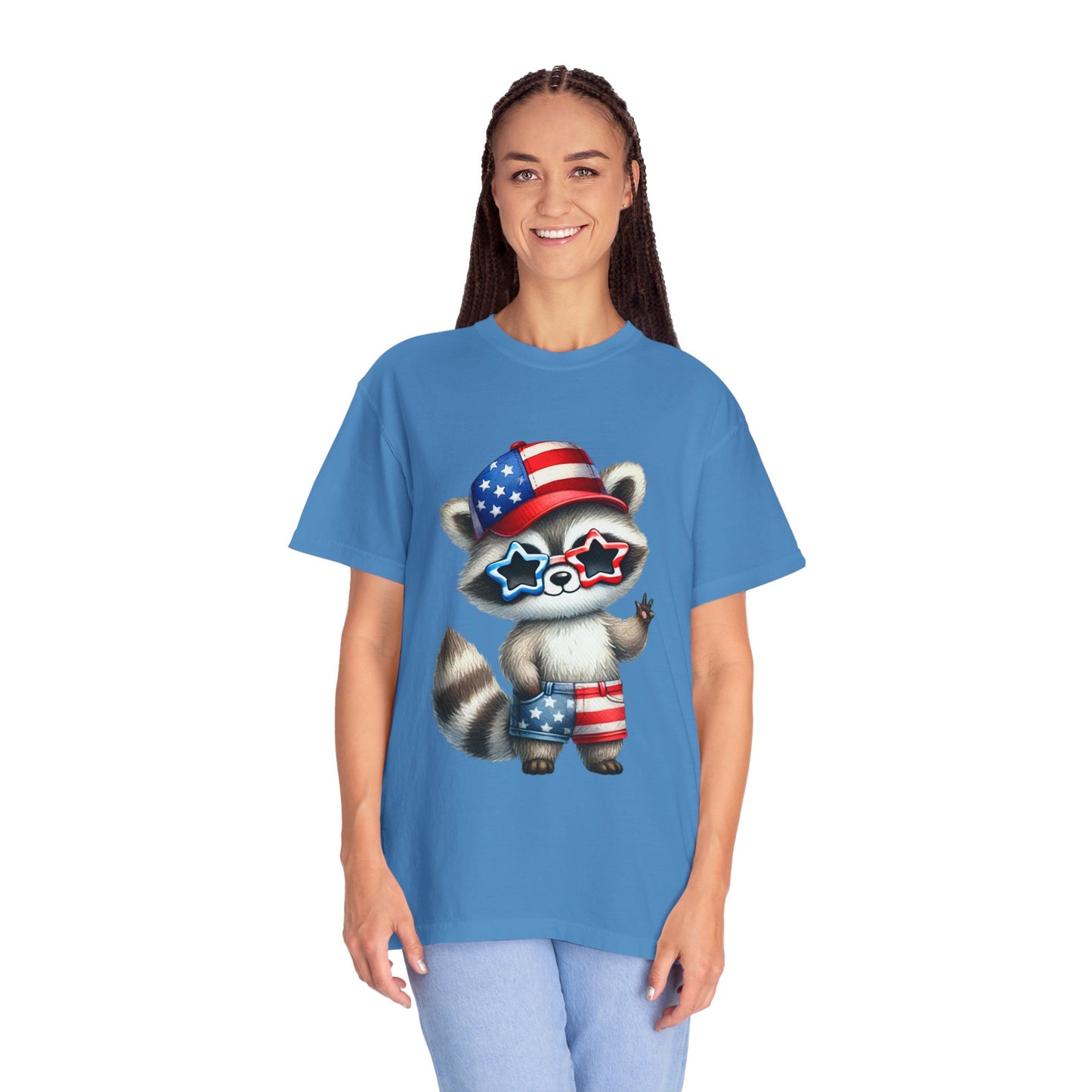 Patriotic Raccoon T-shirt, Unisex Garment-Dyed Tee, Fourth of July Shirt, Cute Animal Graphic Tee, Summer Festive Apparel