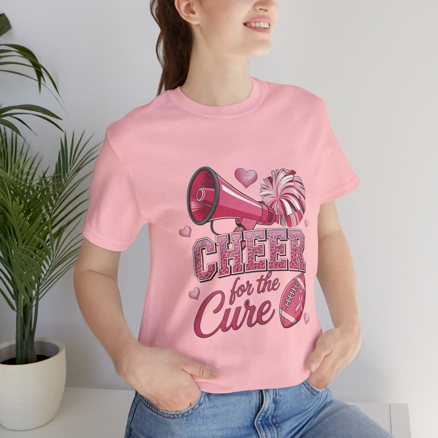 "Cheer for the Cure" Football T-Shirt | Pink Ribbon Breast Cancer Tee, Unisex Jersey Tee, Breast Cancer Awareness, Game Day Shirt, Supportive Apparel