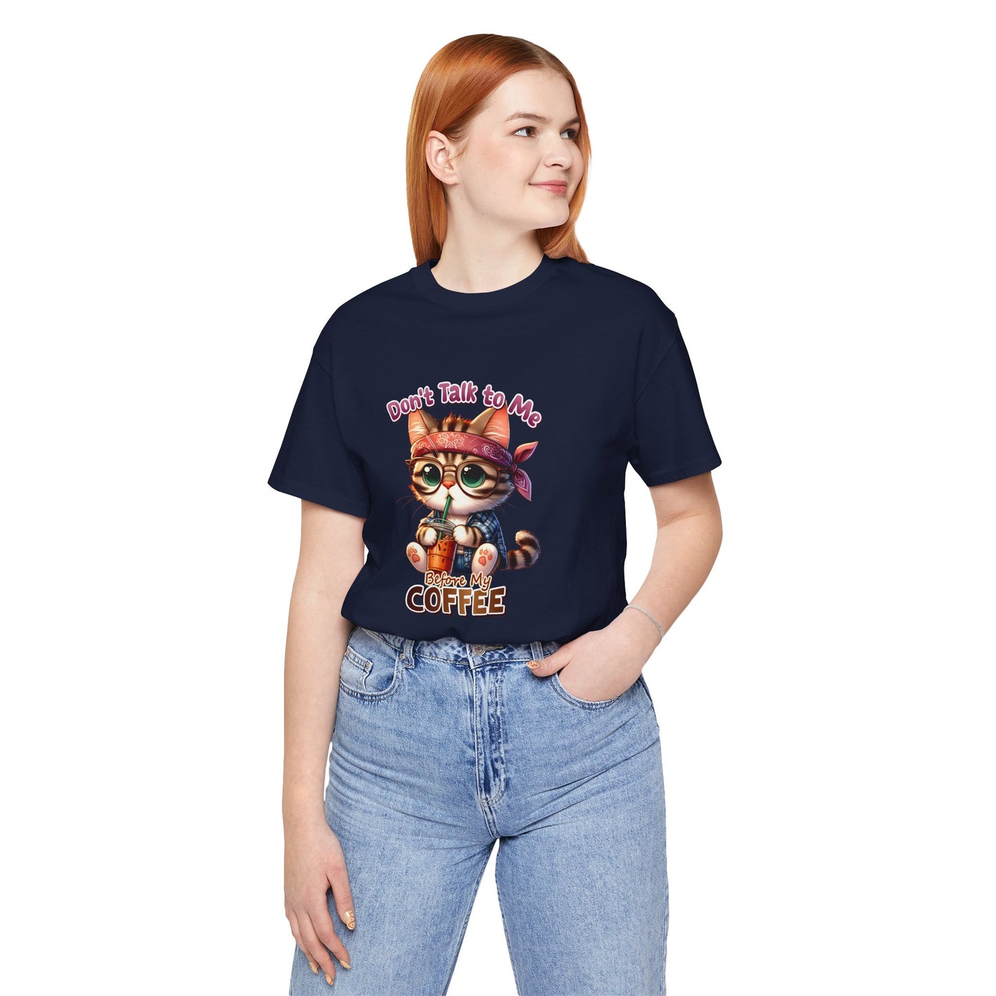 Cute Cat Coffee Lover Unisex Tee - 'Don't Talk to Me Before My Coffee'