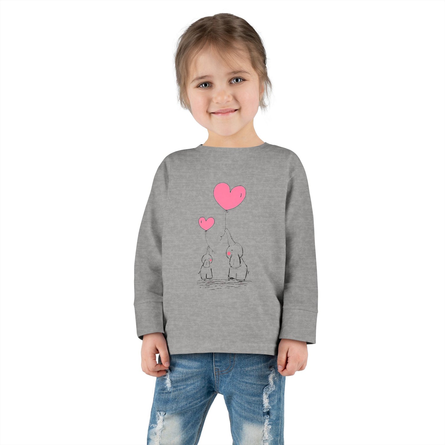 Unisex 100% Cotton Graphic  Elephants Heart Toddler Long Sleeve Tee