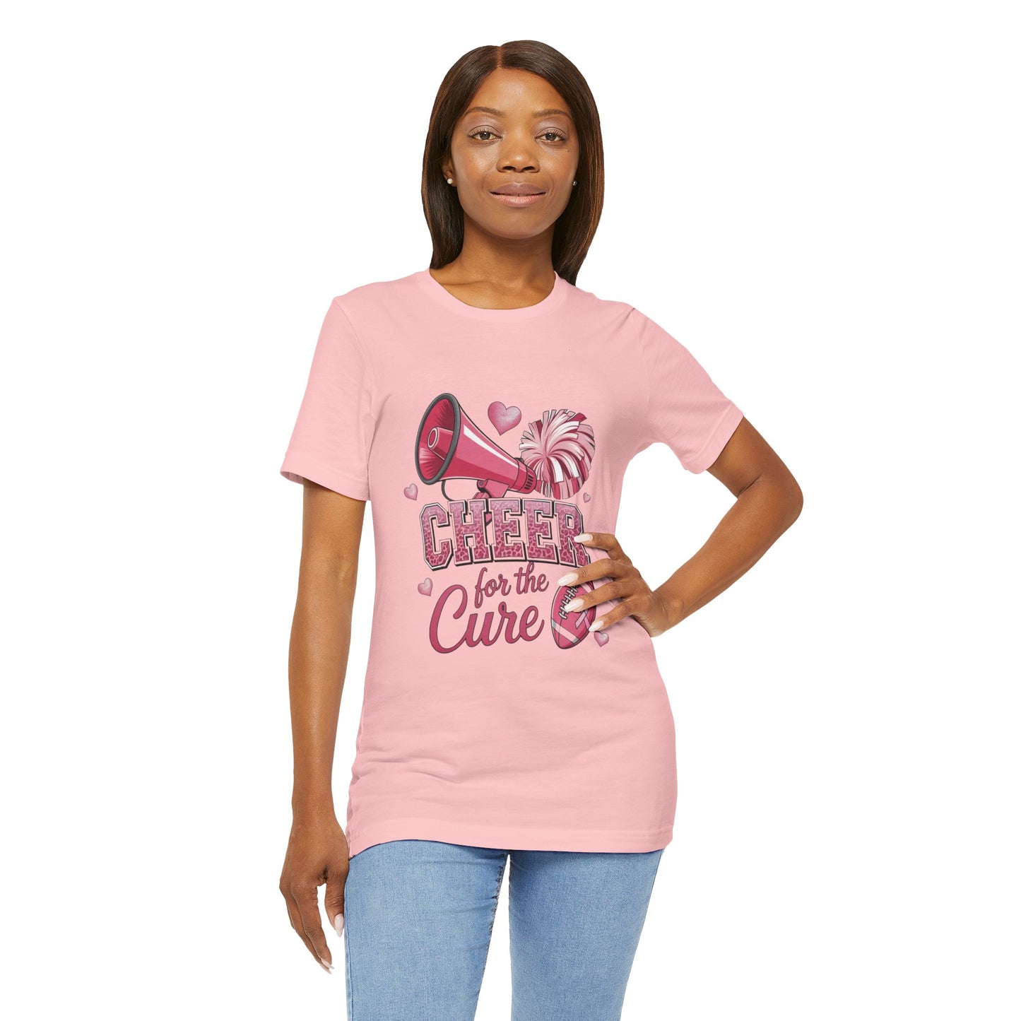 "Cheer for the Cure" Football T-Shirt | Pink Ribbon Breast Cancer Tee, Unisex Jersey Tee, Breast Cancer Awareness, Game Day Shirt, Supportive Apparel