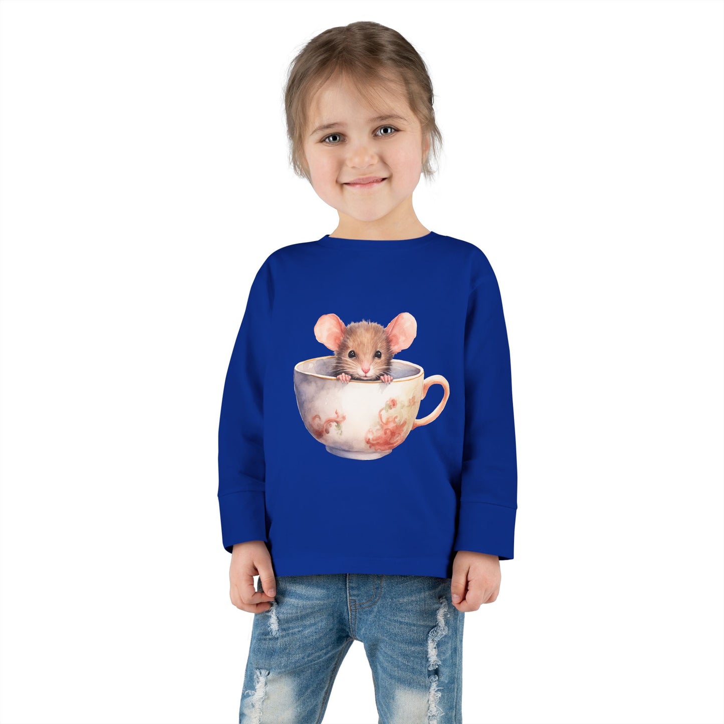 Unisex Mouse Graphic 100% Combed Cotton Toddler Fit Long Sleeve Tee