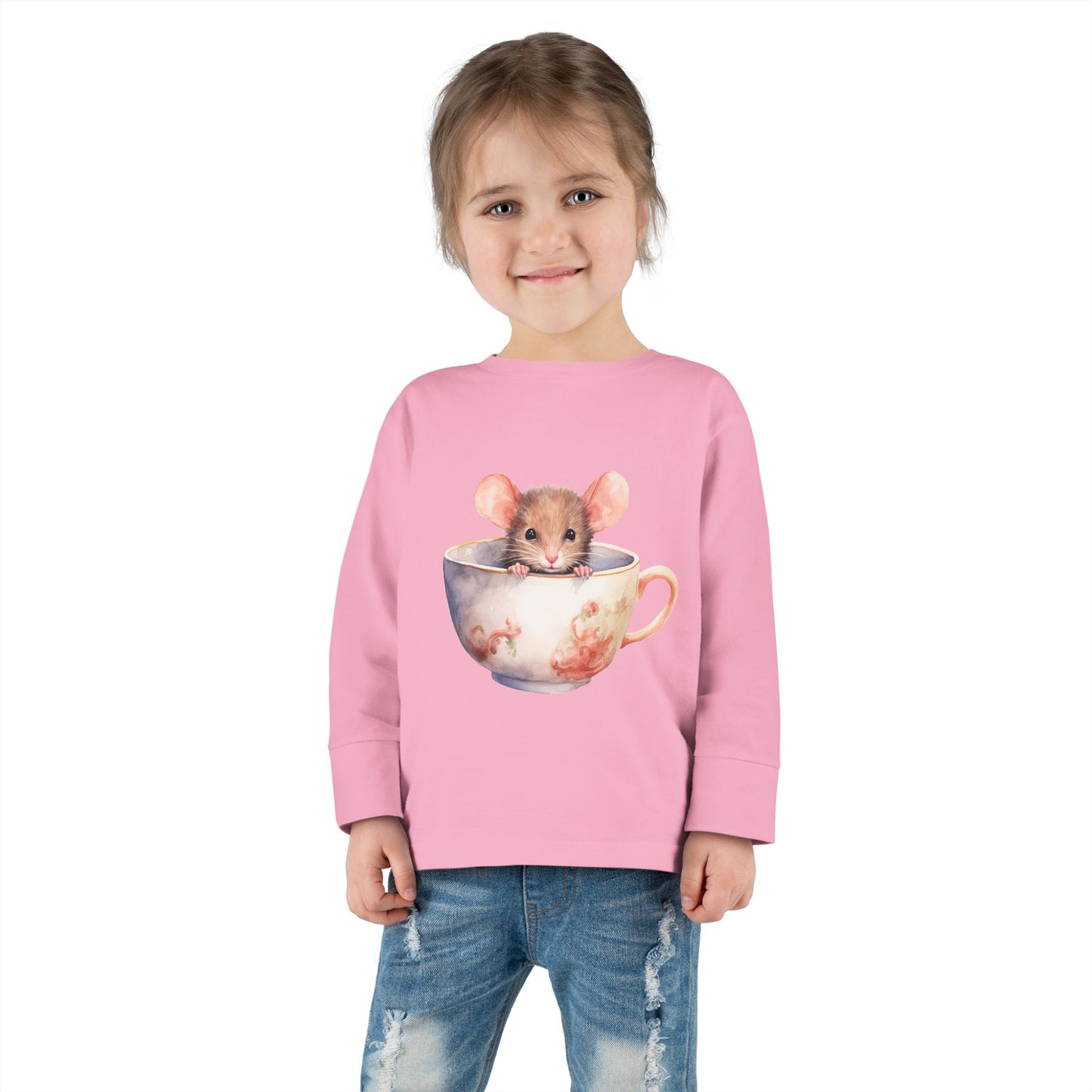 Unisex Mouse Graphic 100% Combed Cotton Toddler Fit Long Sleeve Tee