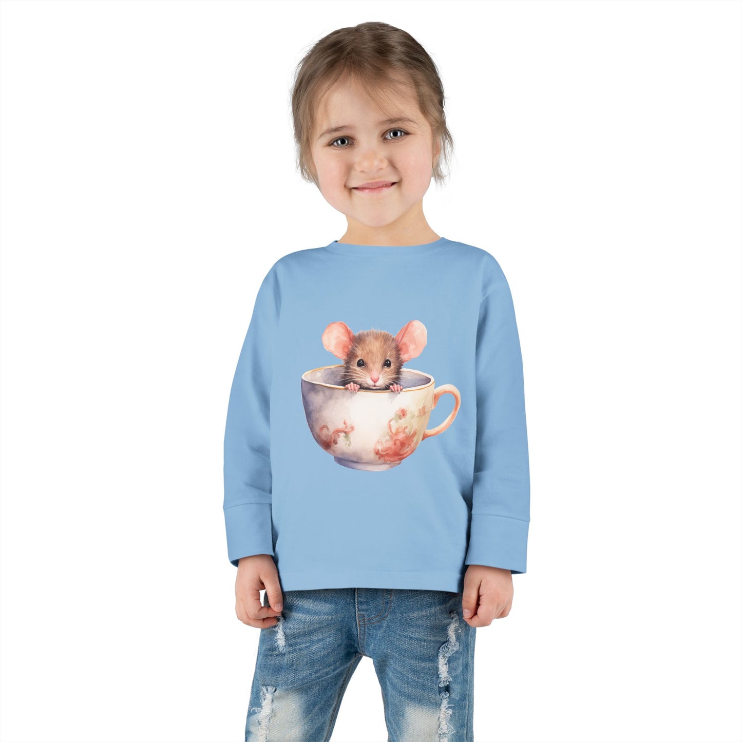 Unisex Mouse Graphic 100% Combed Cotton Toddler Fit Long Sleeve Tee