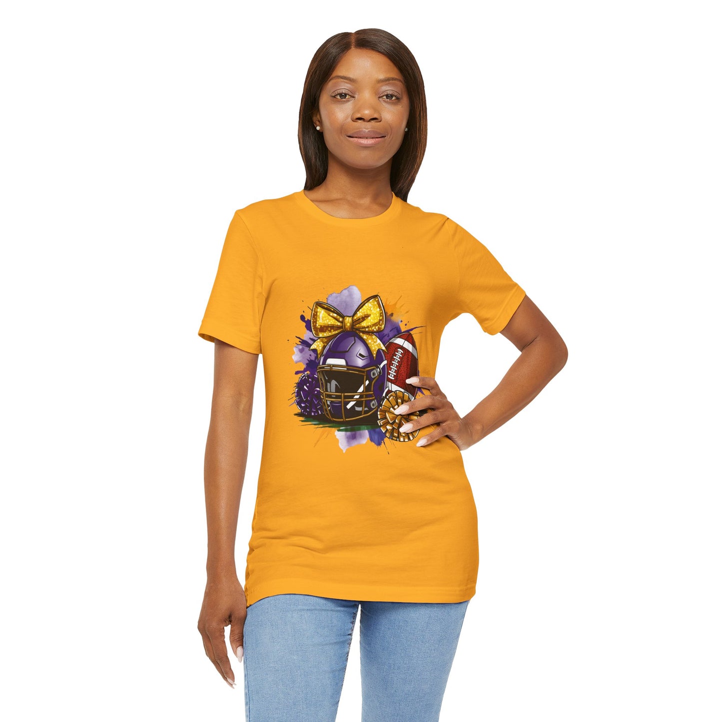 Cheerleader Football T-Shirt | Women's Gameday Tee, Unisex Sports Shirt, Game Day Outfit, Cheerleading Gift, Football Fans Apparel, Colorful Helmet Design
