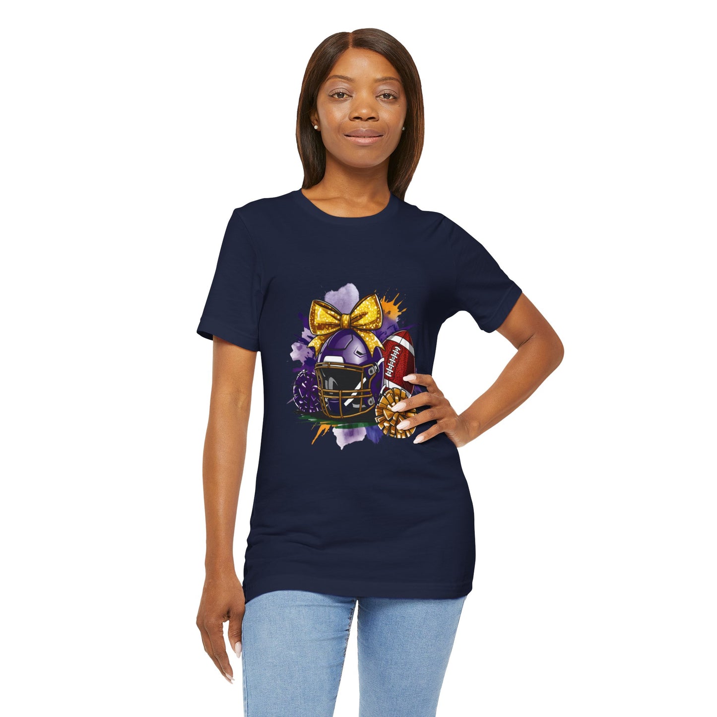 Cheerleader Football T-Shirt | Women's Gameday Tee, Unisex Sports Shirt, Game Day Outfit, Cheerleading Gift, Football Fans Apparel, Colorful Helmet Design