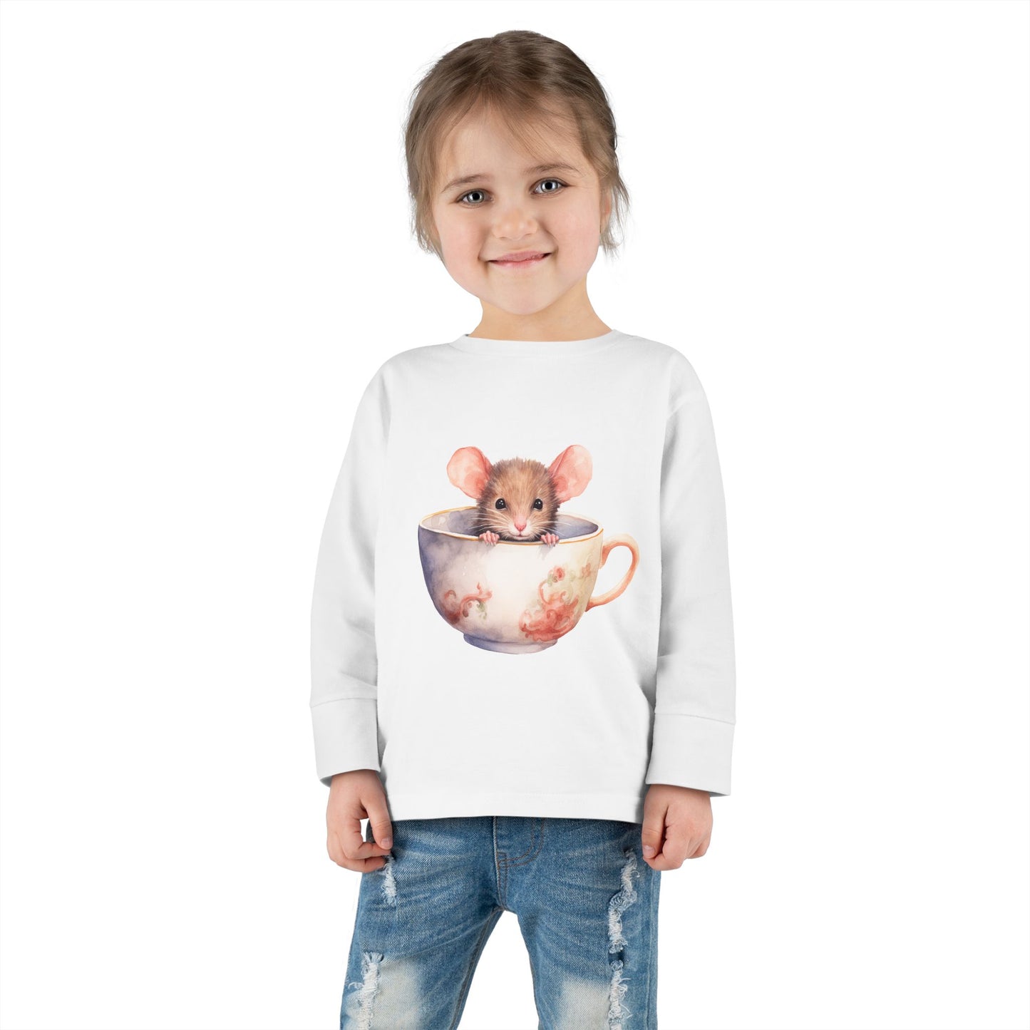 Unisex Mouse Graphic 100% Combed Cotton Toddler Fit Long Sleeve Tee
