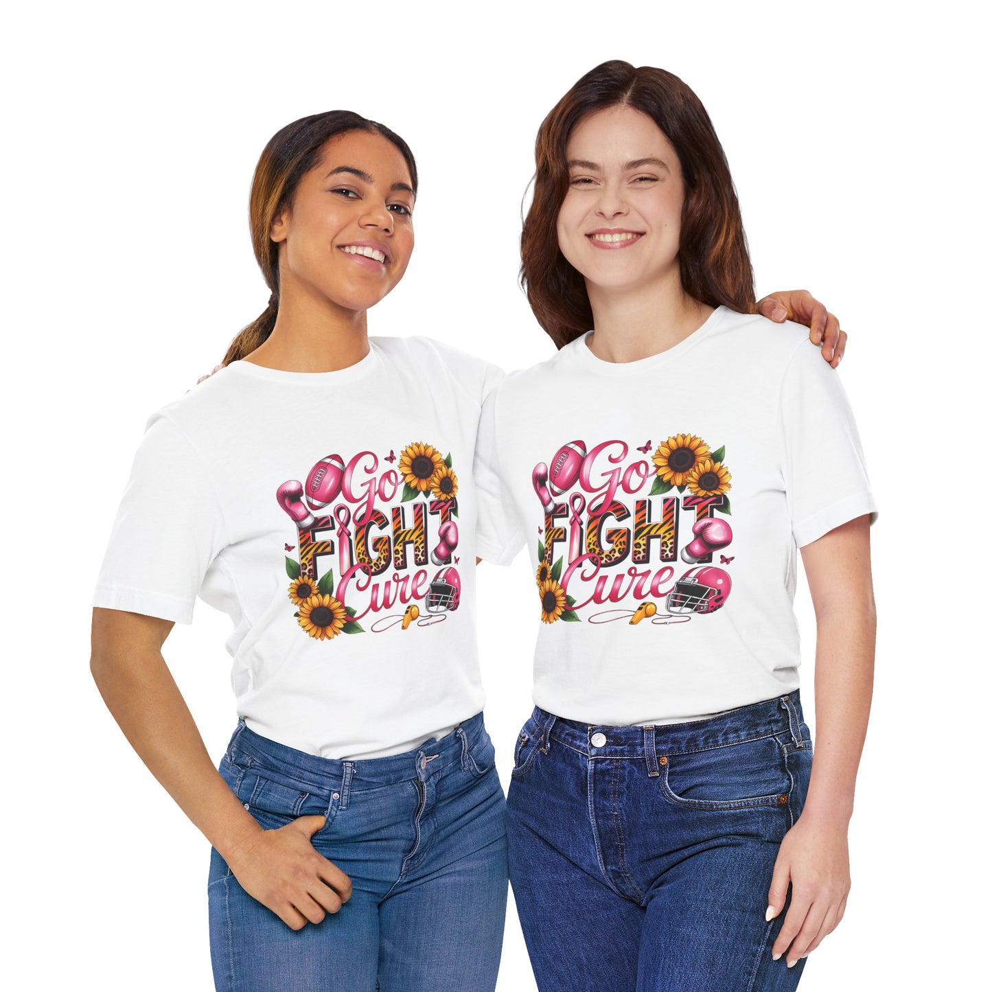 "Go Fight Cure" Pink Ribbon Support Tee | Breast Cancer Awareness Shirt, Breast Cancer Awareness Top, Floral Graphic T-Shirt, Empowering Gift for Her