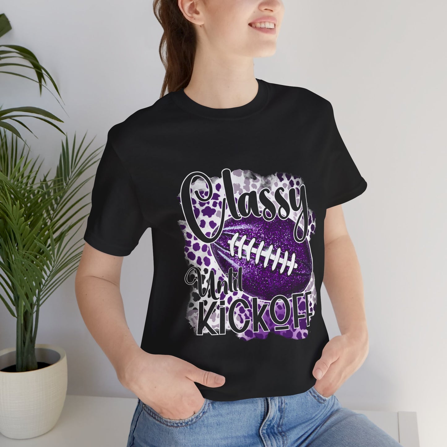 "Classy 'Til Kickoff" Football T-Shirt | Women's Gameday Tee Unisex Short Sleeve, Game Day Shirt, Tailgate Apparel, Football Season Wear, Fan Gift