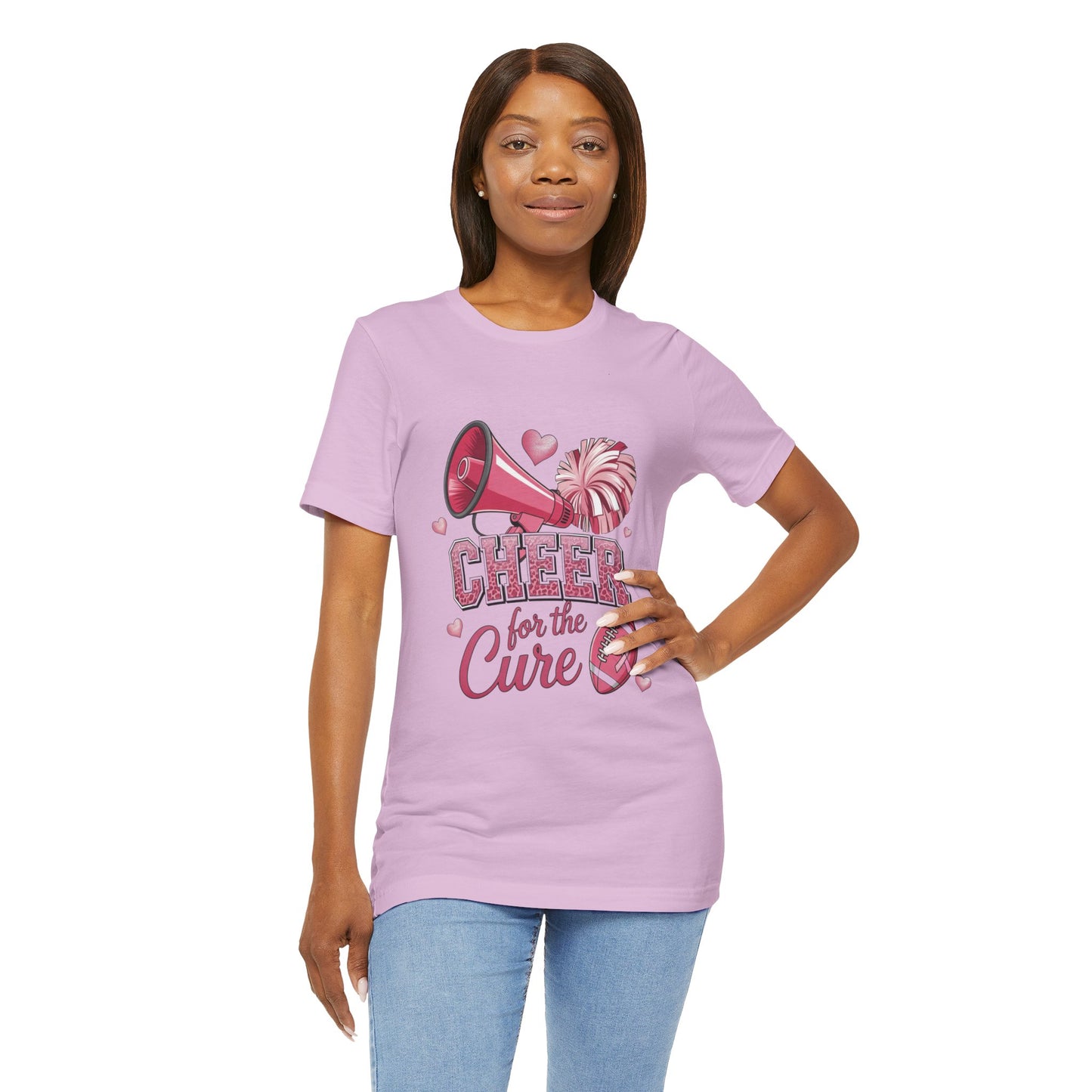 "Cheer for the Cure" Football T-Shirt | Pink Ribbon Breast Cancer Tee, Unisex Jersey Tee, Breast Cancer Awareness, Game Day Shirt, Supportive Apparel