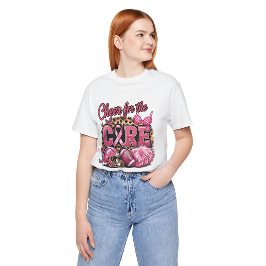"Cheer for the Cure" Football T-Shirt | Pink Ribbon Breast Cancer Tee, Cancer Awareness Shirt, Breast Cancer Support T-Shirt, Game Day Tee, Fundraiser Apparel