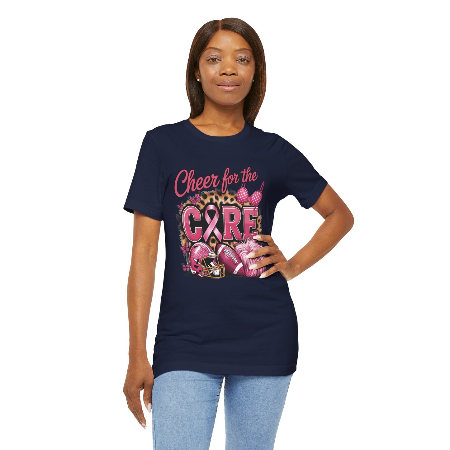 "Cheer for the Cure" Football T-Shirt | Pink Ribbon Breast Cancer Tee, Cancer Awareness Shirt, Breast Cancer Support T-Shirt, Game Day Tee, Fundraiser Apparel