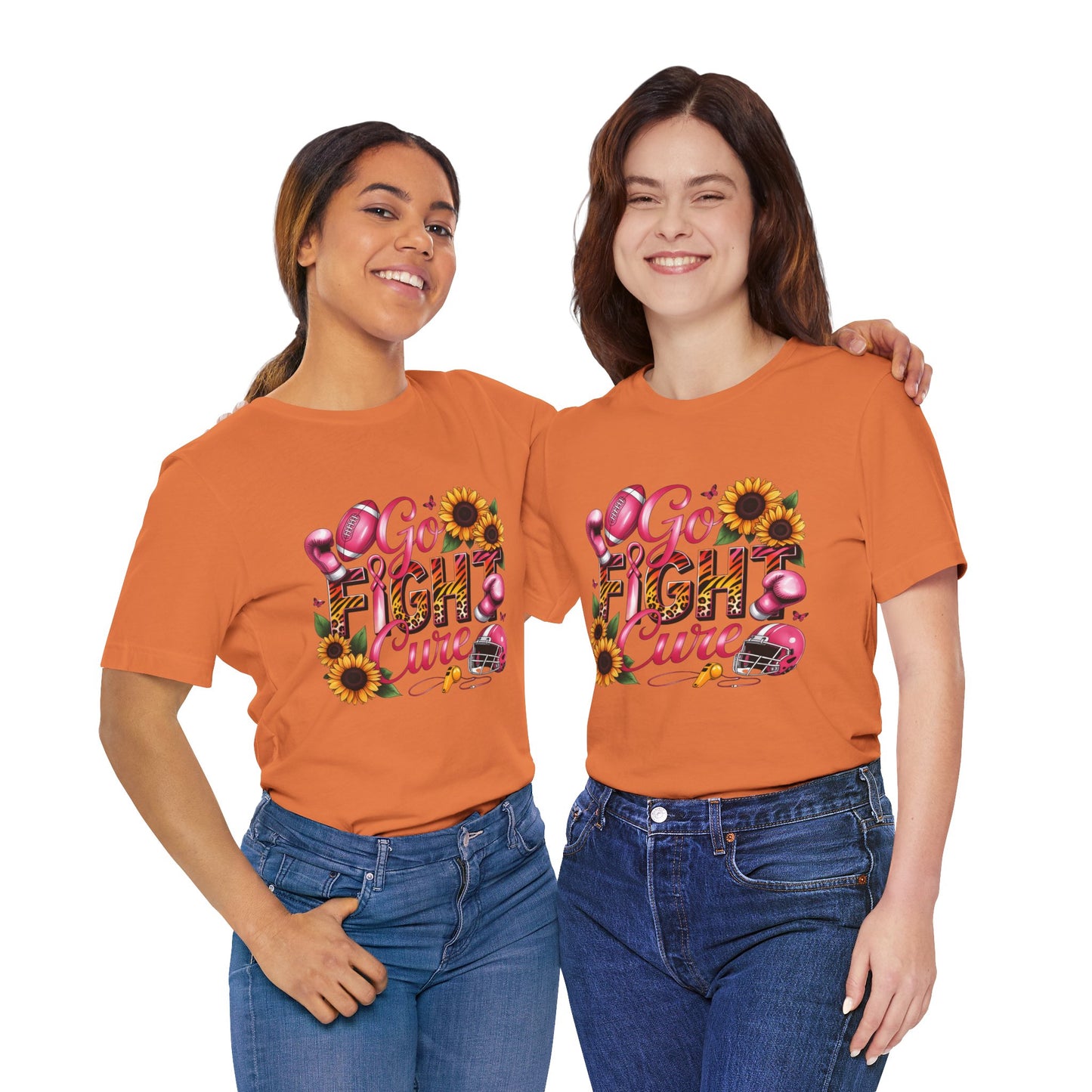 "Go Fight Cure" Pink Ribbon Support Tee | Breast Cancer Awareness Shirt, Breast Cancer Awareness Top, Floral Graphic T-Shirt, Empowering Gift for Her
