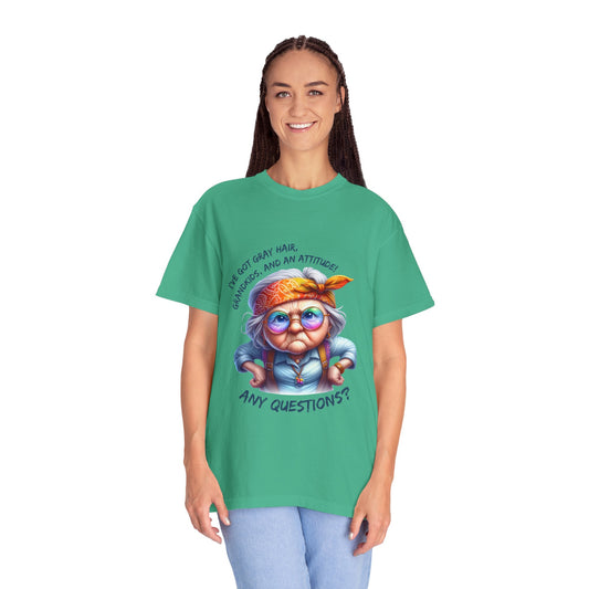 "I've Got Gray Hair, Grandkids, and An Attitude! Any Questions? Sassy, Fun Unisex T-shirt for Grandmothers