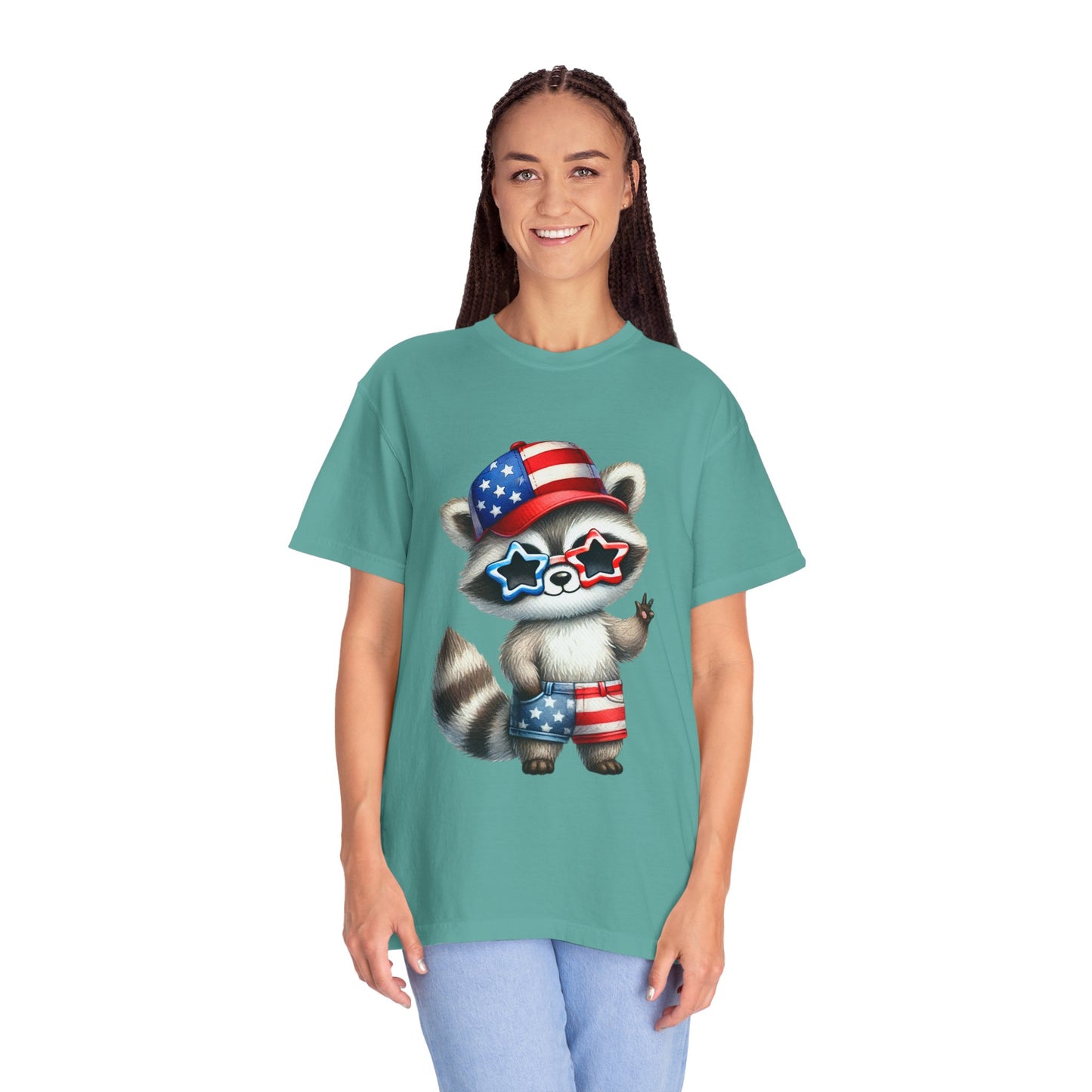 Patriotic Raccoon T-shirt, Unisex Garment-Dyed Tee, Fourth of July Shirt, Cute Animal Graphic Tee, Summer Festive Apparel
