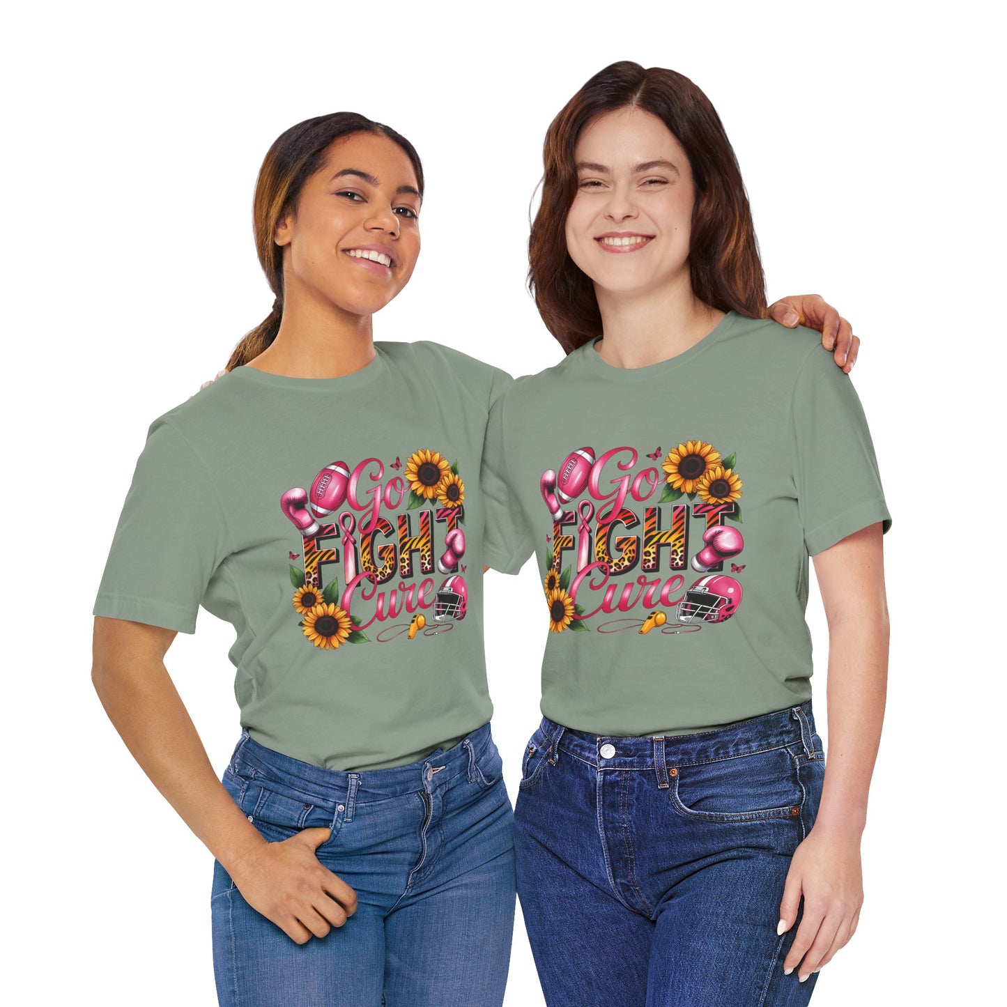 "Go Fight Cure" Pink Ribbon Support Tee | Breast Cancer Awareness Shirt, Breast Cancer Awareness Top, Floral Graphic T-Shirt, Empowering Gift for Her