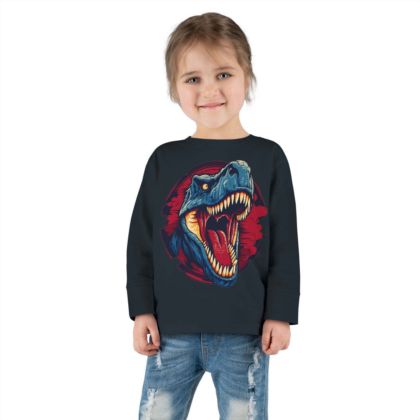 Unisex Dinosaur Graphic 100% Combed Cotton Toddler Long Sleeve Tee