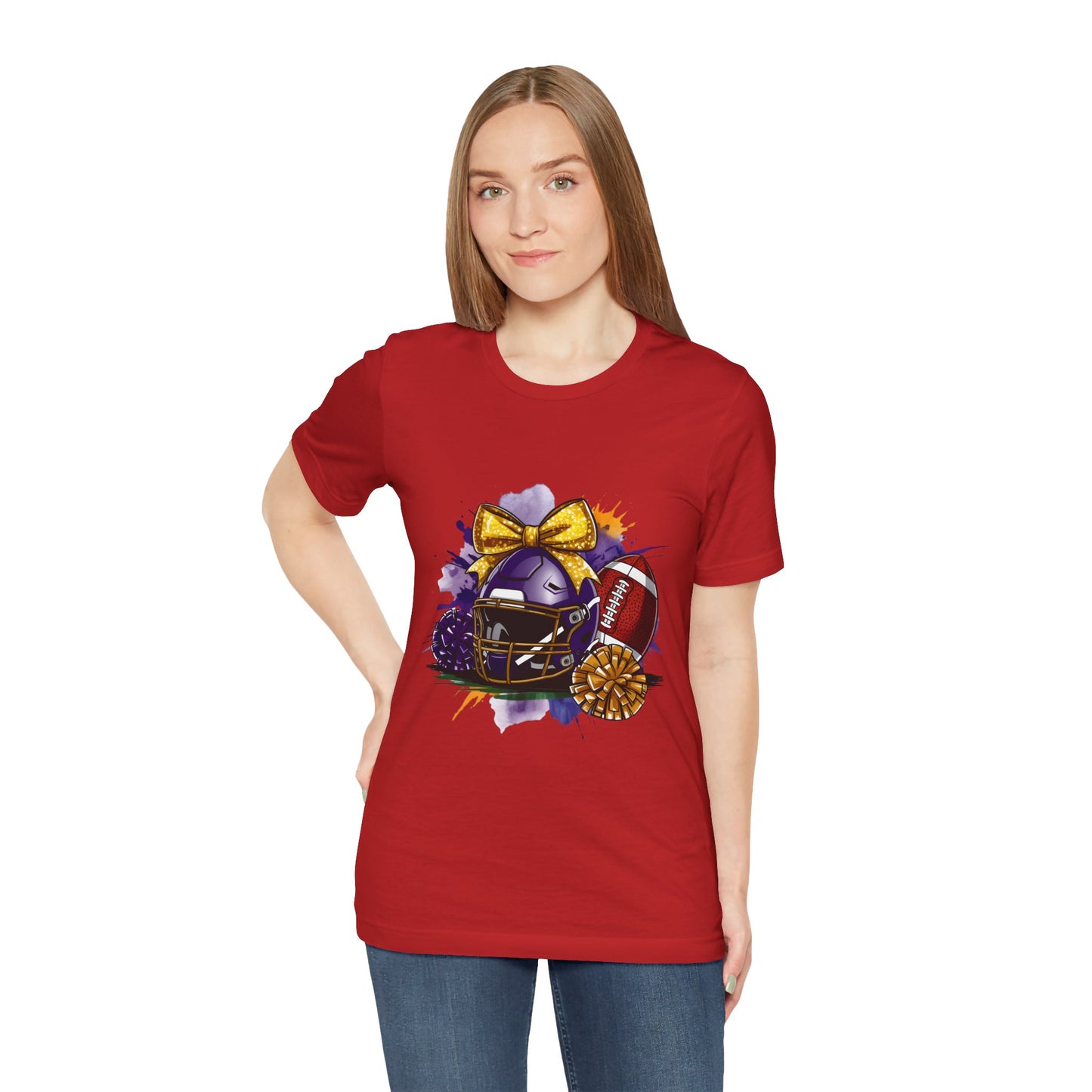 Cheerleader Football T-Shirt | Women's Gameday Tee, Unisex Sports Shirt, Game Day Outfit, Cheerleading Gift, Football Fans Apparel, Colorful Helmet Design