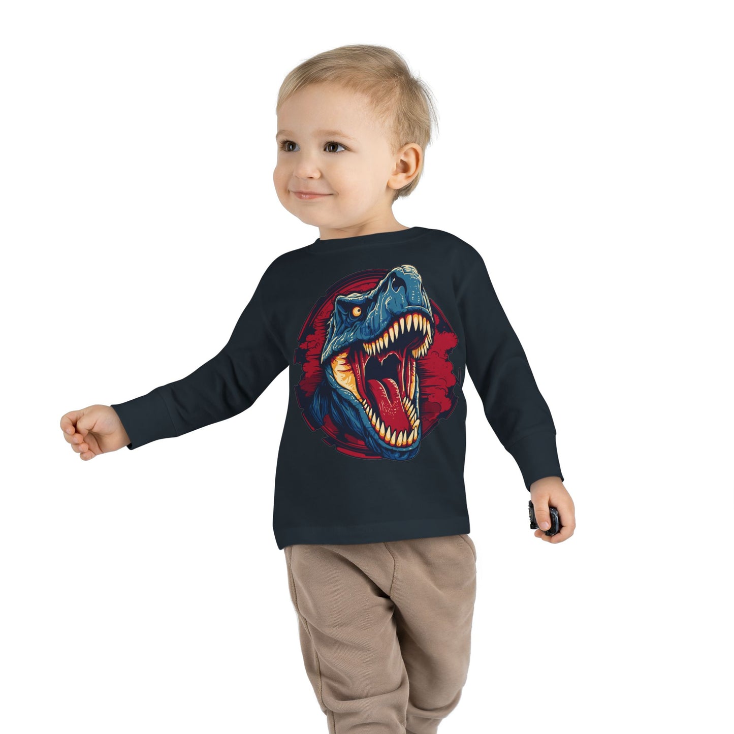 Unisex Dinosaur Graphic 100% Combed Cotton Toddler Long Sleeve Tee