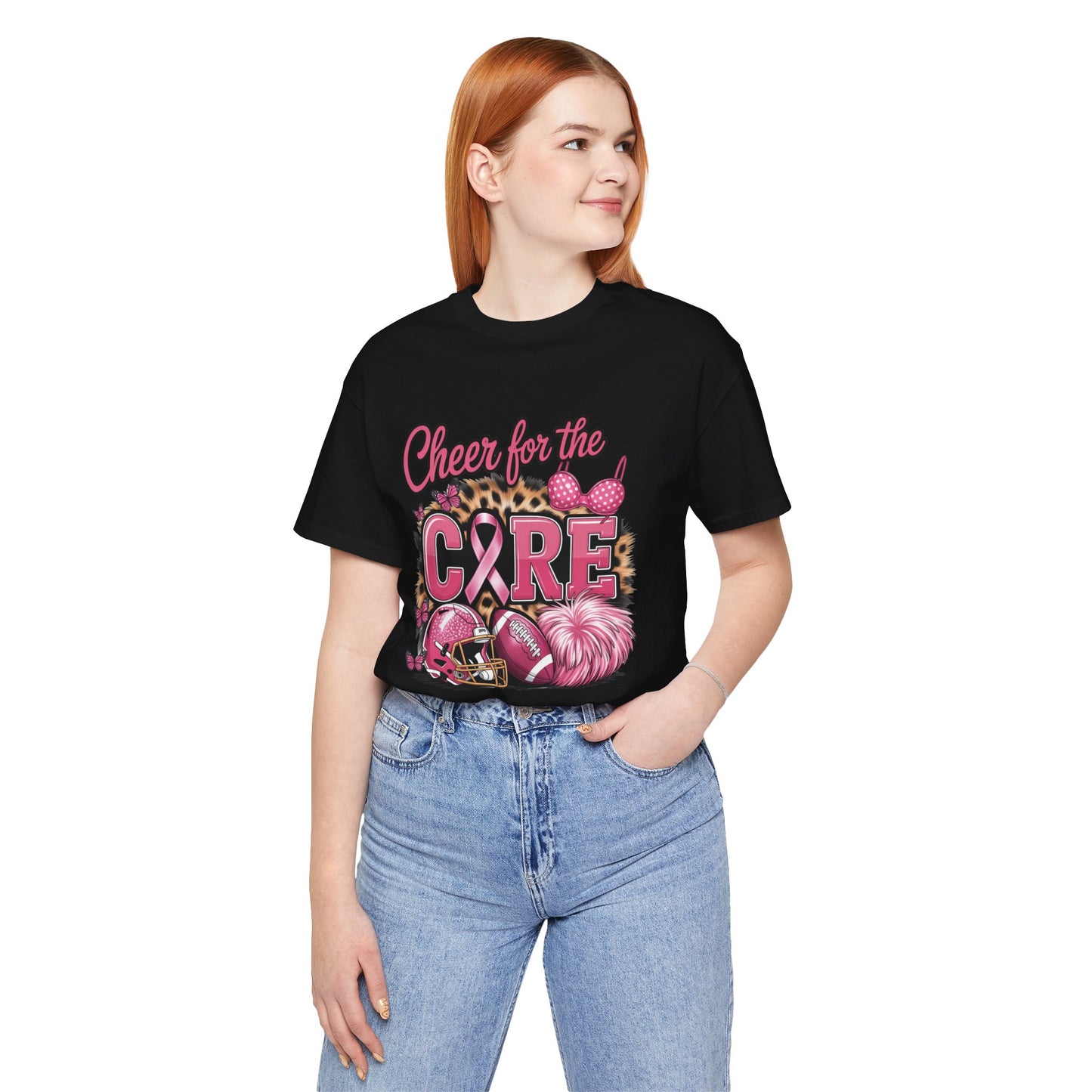 "Cheer for the Cure" Football T-Shirt | Pink Ribbon Breast Cancer Tee, Cancer Awareness Shirt, Breast Cancer Support T-Shirt, Game Day Tee, Fundraiser Apparel