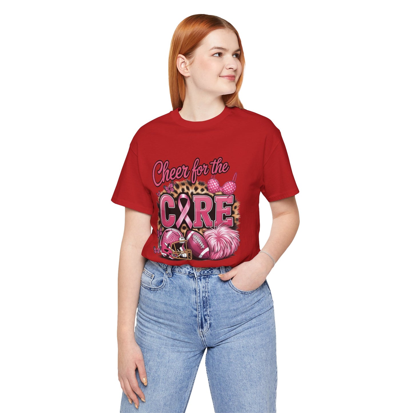 "Cheer for the Cure" Football T-Shirt | Pink Ribbon Breast Cancer Tee, Cancer Awareness Shirt, Breast Cancer Support T-Shirt, Game Day Tee, Fundraiser Apparel