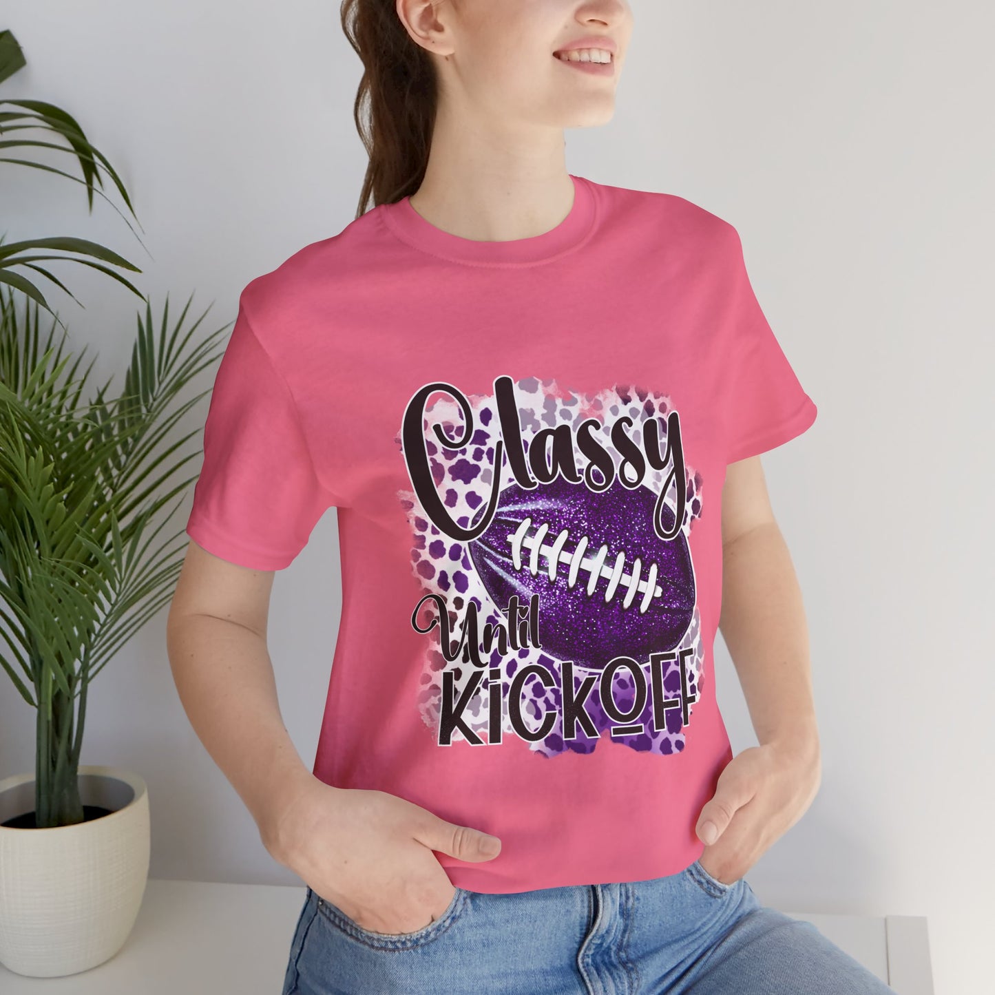 "Classy 'Til Kickoff" Football T-Shirt | Women's Gameday Tee Unisex Short Sleeve, Game Day Shirt, Tailgate Apparel, Football Season Wear, Fan Gift