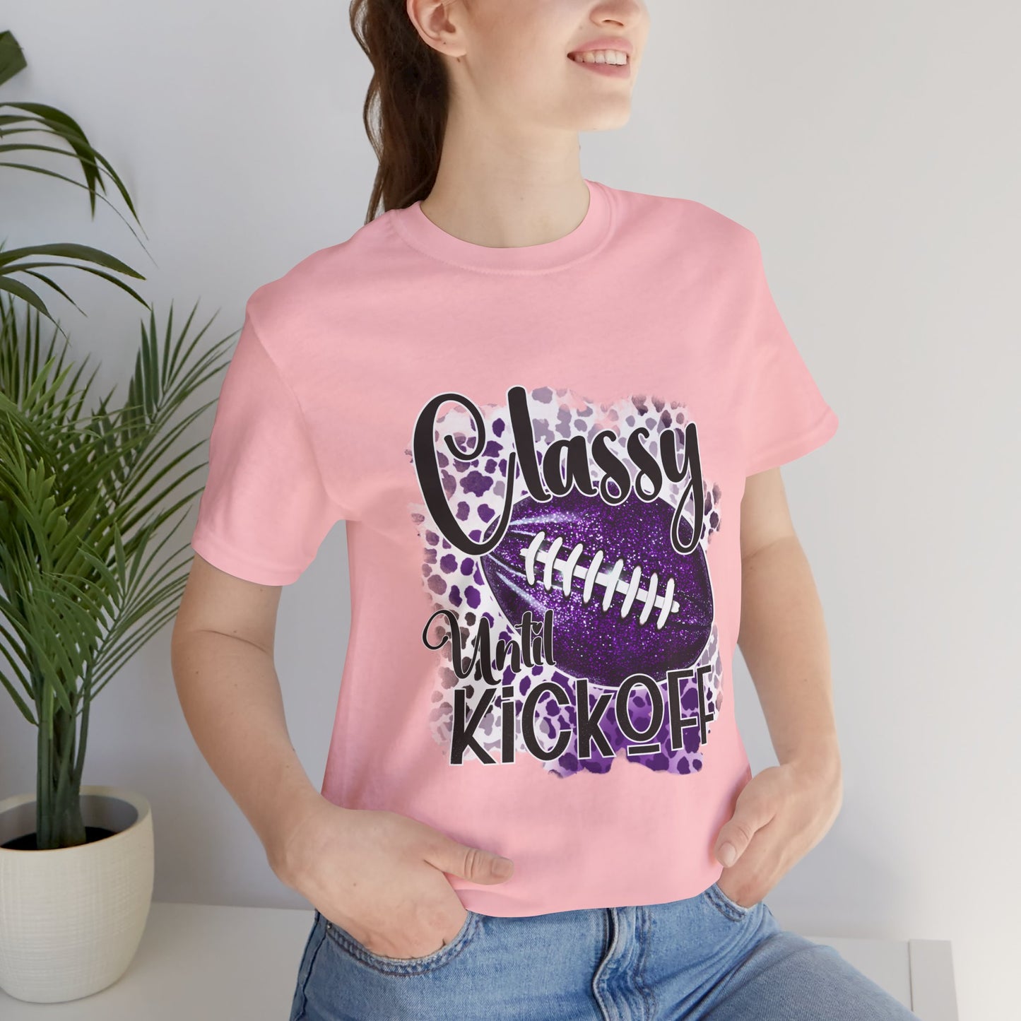 "Classy 'Til Kickoff" Football T-Shirt | Women's Gameday Tee Unisex Short Sleeve, Game Day Shirt, Tailgate Apparel, Football Season Wear, Fan Gift