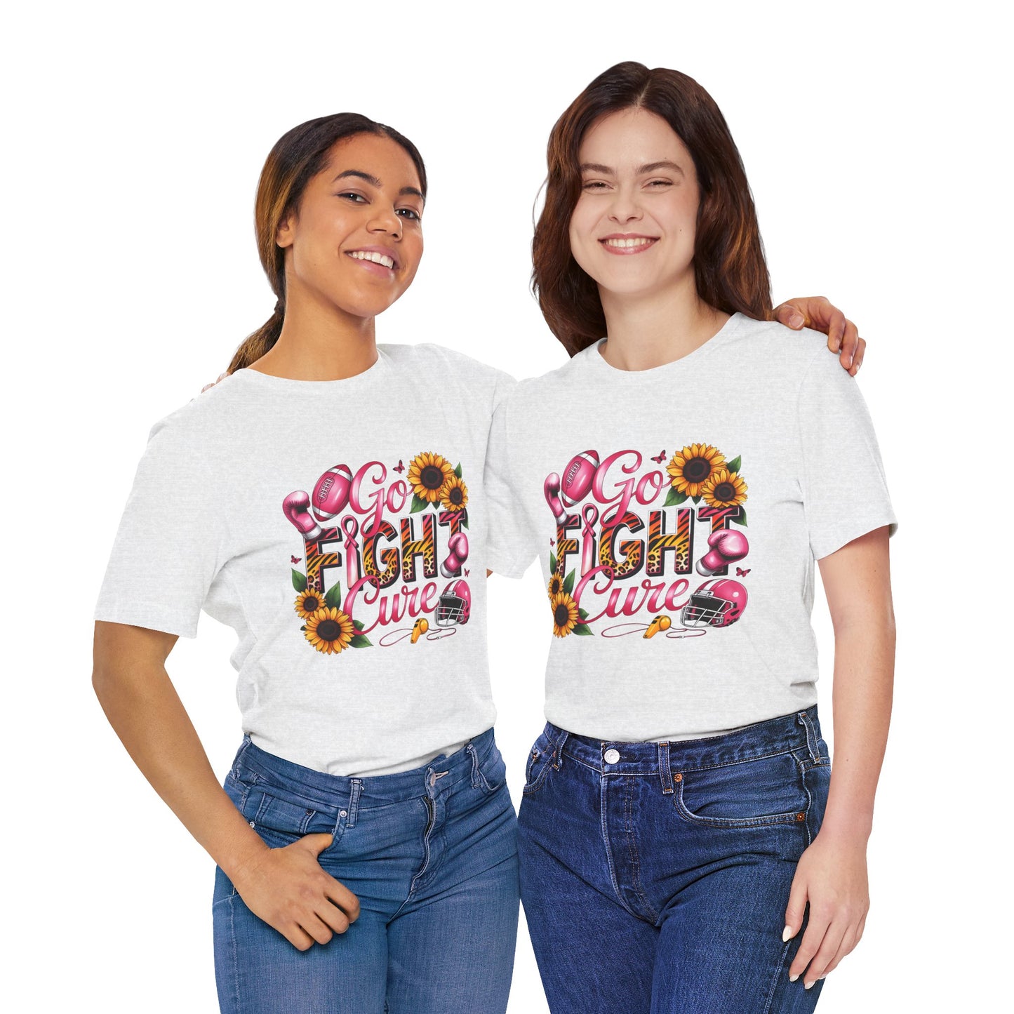 "Go Fight Cure" Pink Ribbon Support Tee | Breast Cancer Awareness Shirt, Breast Cancer Awareness Top, Floral Graphic T-Shirt, Empowering Gift for Her