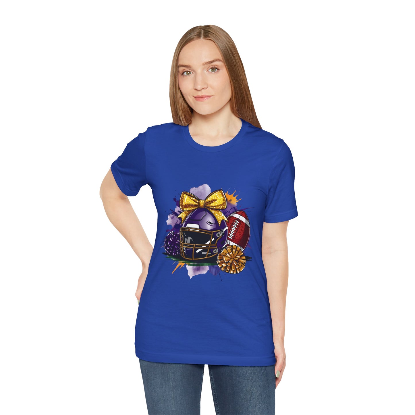 Cheerleader Football T-Shirt | Women's Gameday Tee, Unisex Sports Shirt, Game Day Outfit, Cheerleading Gift, Football Fans Apparel, Colorful Helmet Design
