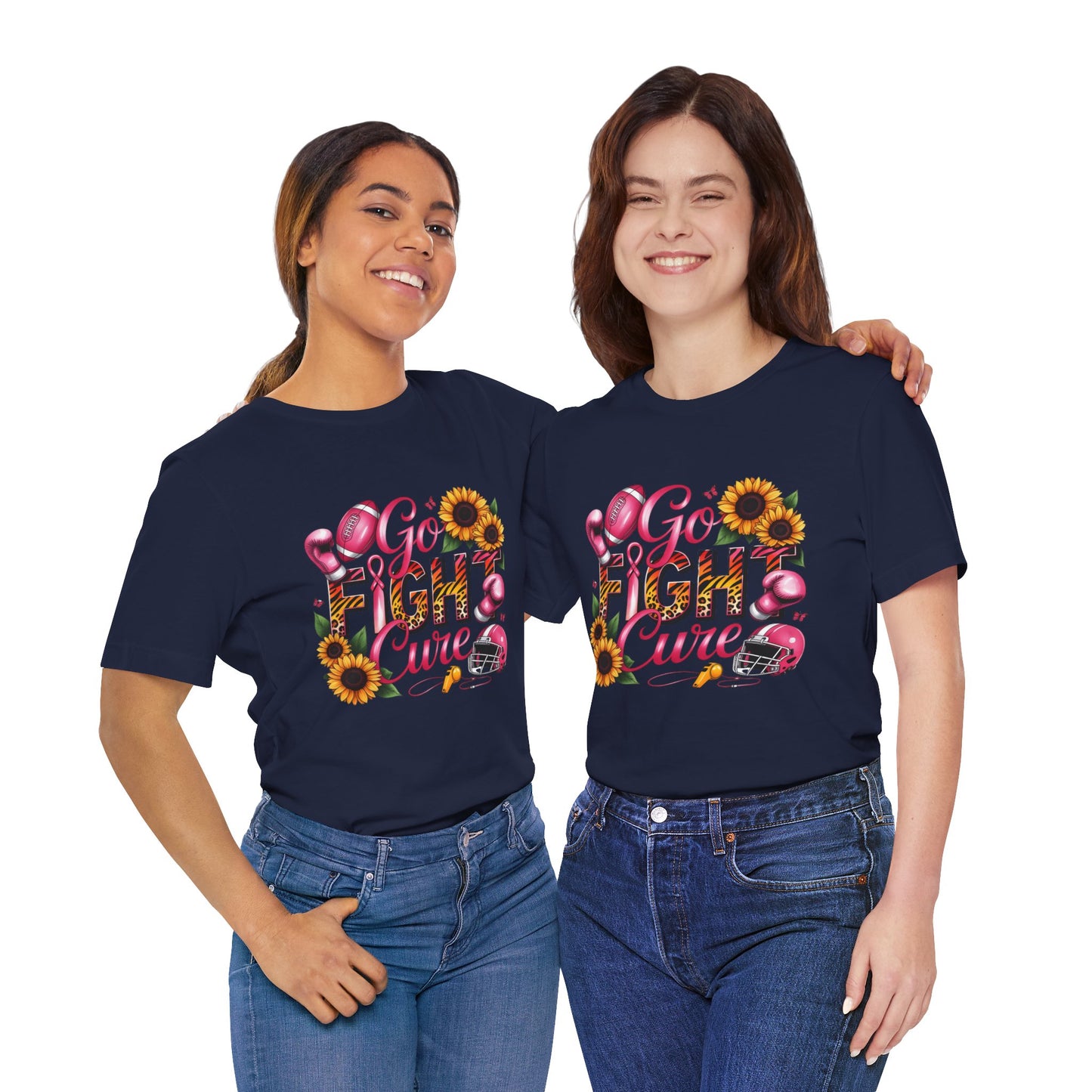 "Go Fight Cure" Pink Ribbon Support Tee | Breast Cancer Awareness Shirt, Breast Cancer Awareness Top, Floral Graphic T-Shirt, Empowering Gift for Her