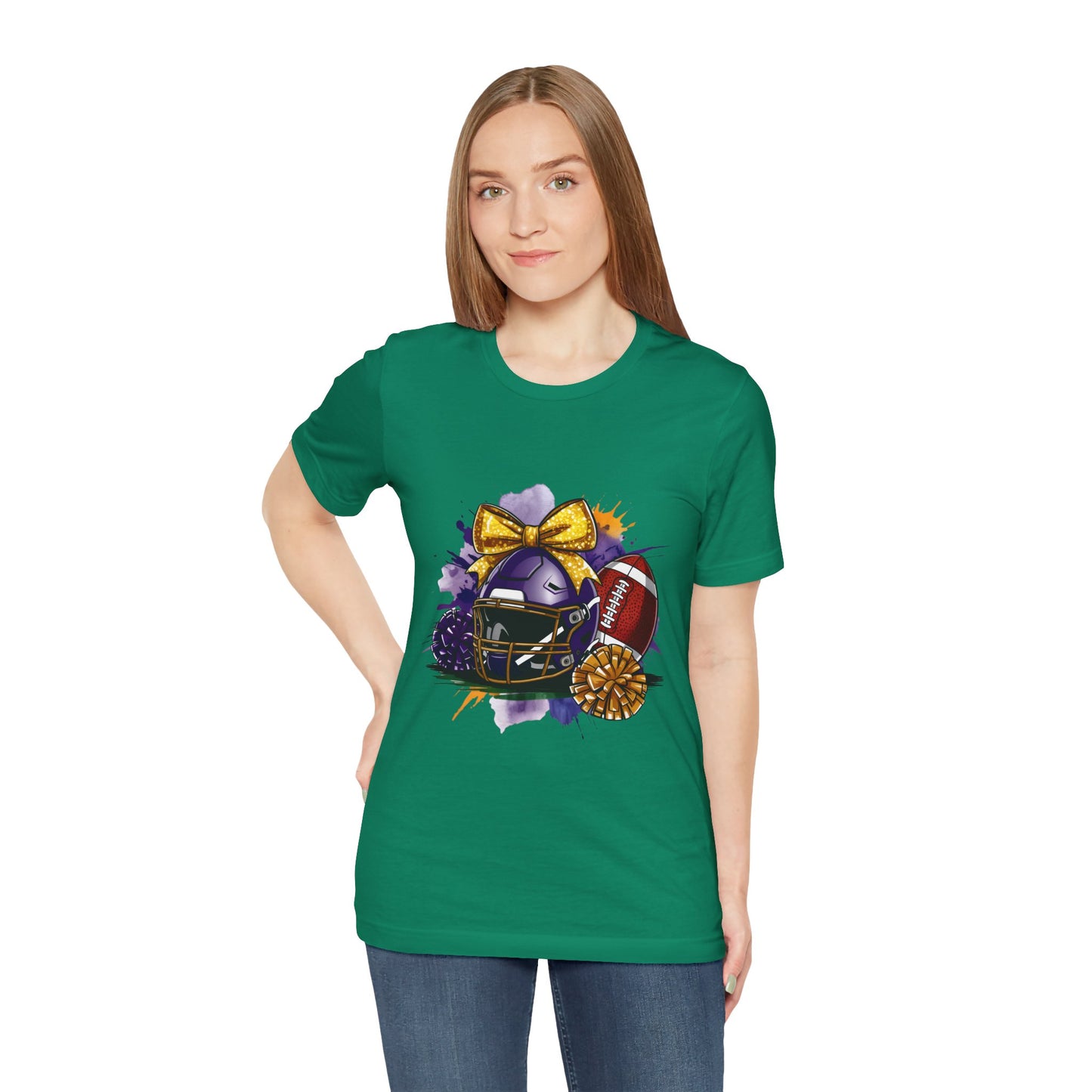 Cheerleader Football T-Shirt | Women's Gameday Tee, Unisex Sports Shirt, Game Day Outfit, Cheerleading Gift, Football Fans Apparel, Colorful Helmet Design