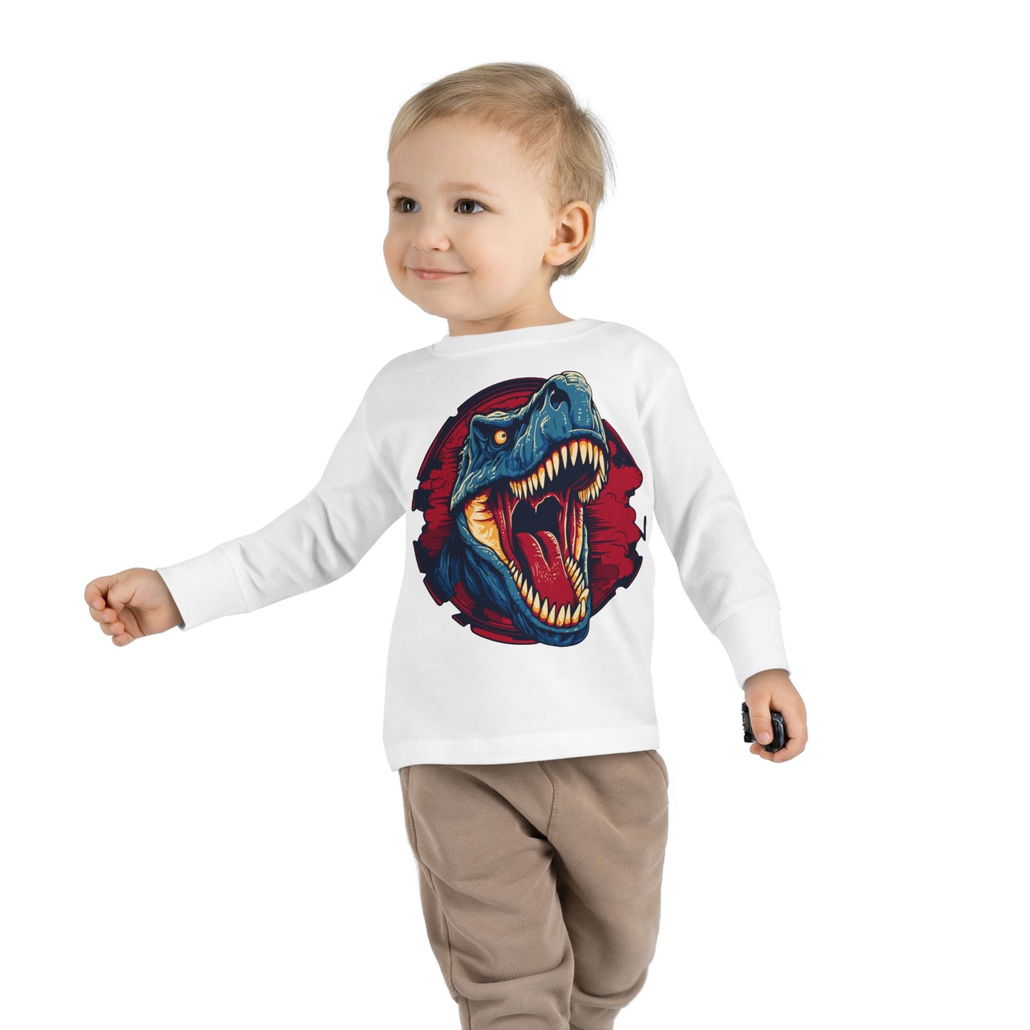 Unisex Dinosaur Graphic 100% Combed Cotton Toddler Long Sleeve Tee