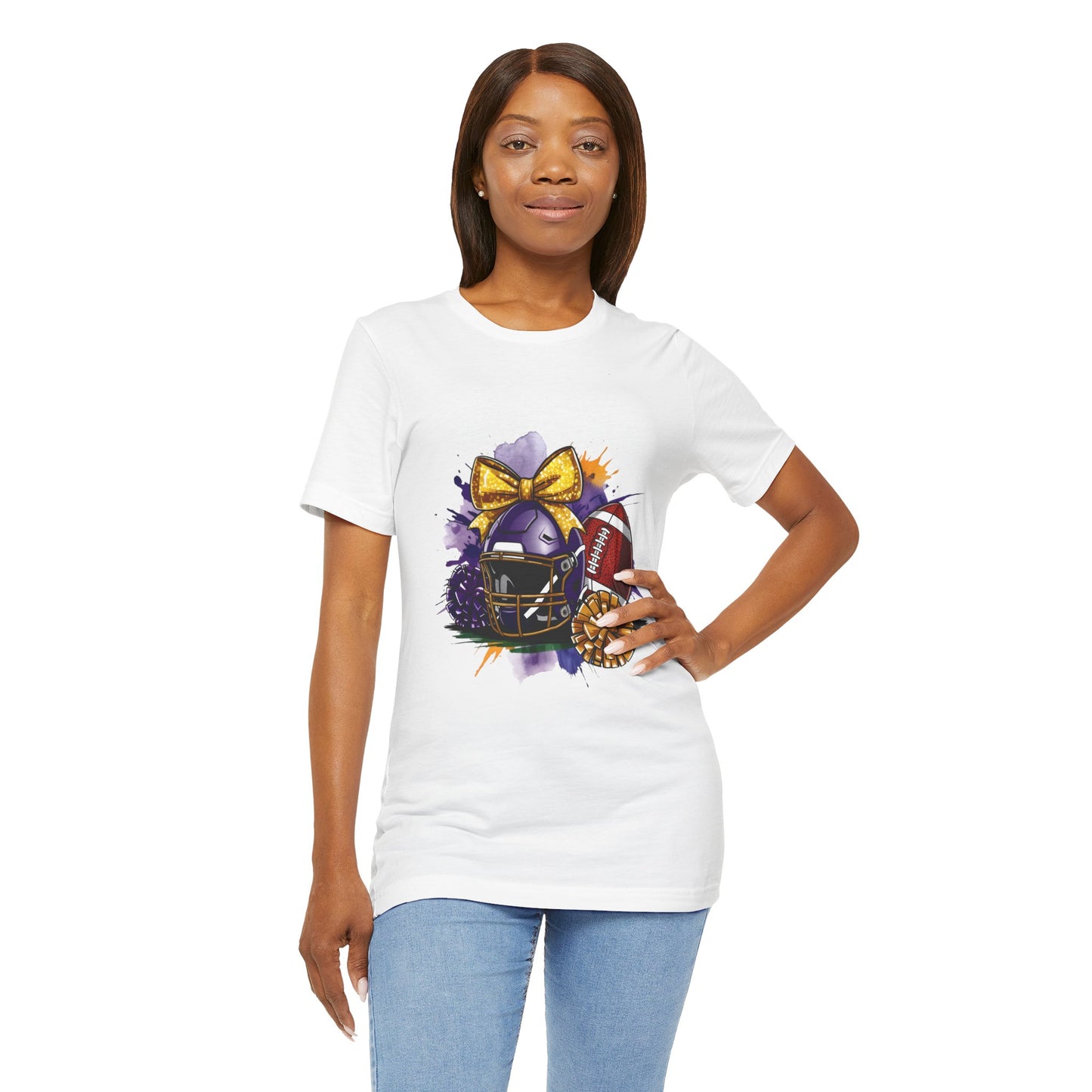 Cheerleader Football T-Shirt | Women's Gameday Tee, Unisex Sports Shirt, Game Day Outfit, Cheerleading Gift, Football Fans Apparel, Colorful Helmet Design