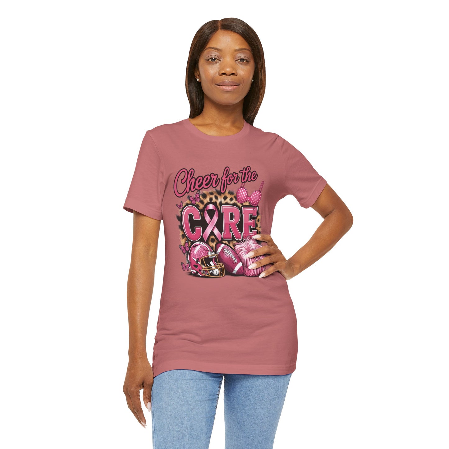 "Cheer for the Cure" Football T-Shirt | Pink Ribbon Breast Cancer Tee, Cancer Awareness Shirt, Breast Cancer Support T-Shirt, Game Day Tee, Fundraiser Apparel