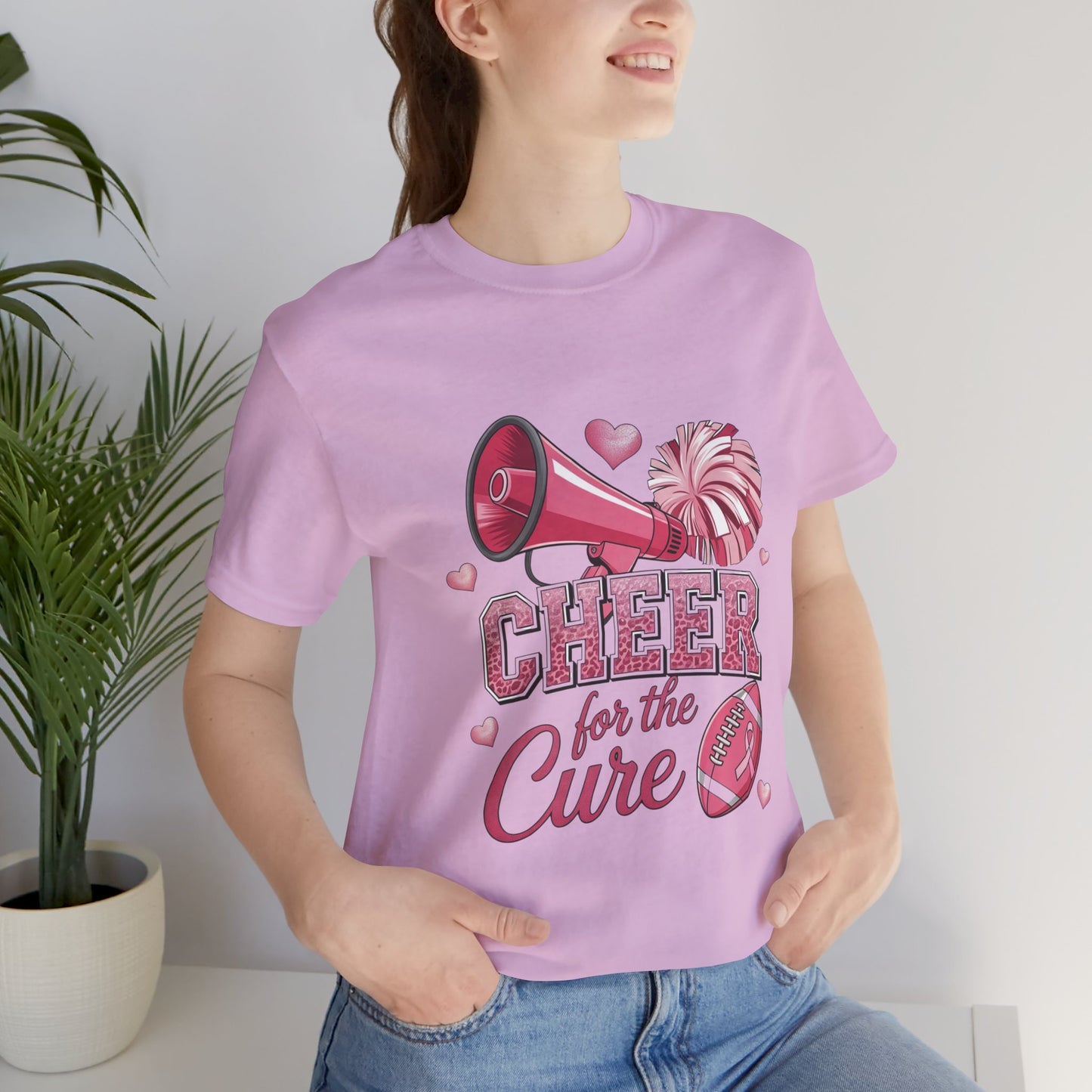 "Cheer for the Cure" Football T-Shirt | Pink Ribbon Breast Cancer Tee, Unisex Jersey Tee, Breast Cancer Awareness, Game Day Shirt, Supportive Apparel