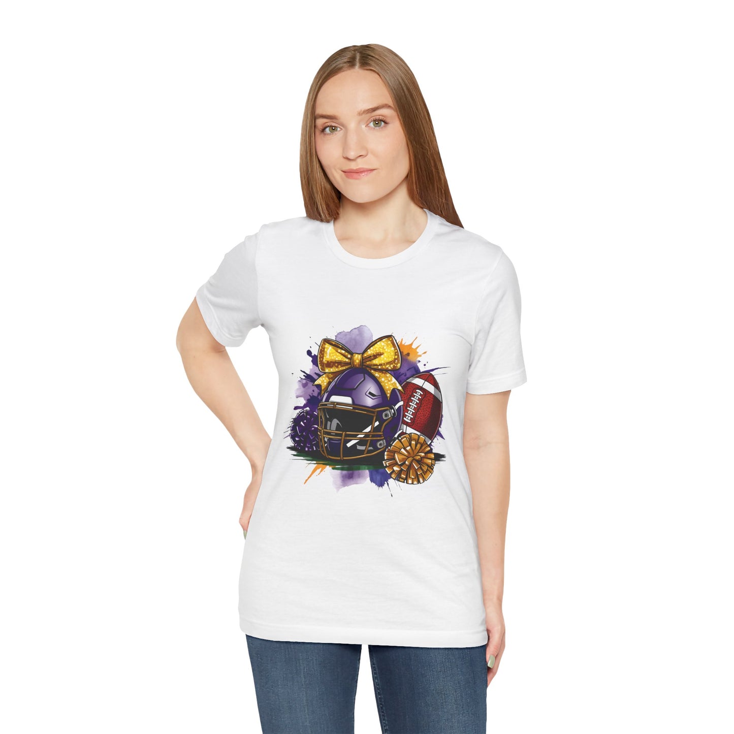 Cheerleader Football T-Shirt | Women's Gameday Tee, Unisex Sports Shirt, Game Day Outfit, Cheerleading Gift, Football Fans Apparel, Colorful Helmet Design