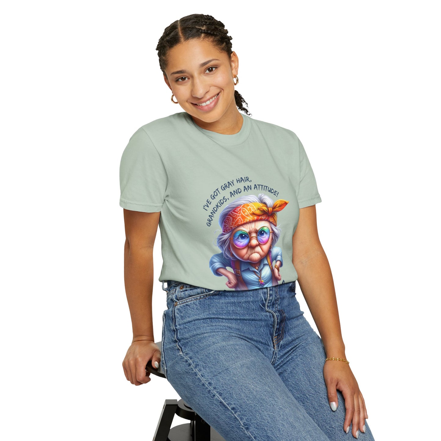 "I've Got Gray Hair, Grandkids, and An Attitude! Any Questions? Sassy, Fun Unisex T-shirt for Grandmothers